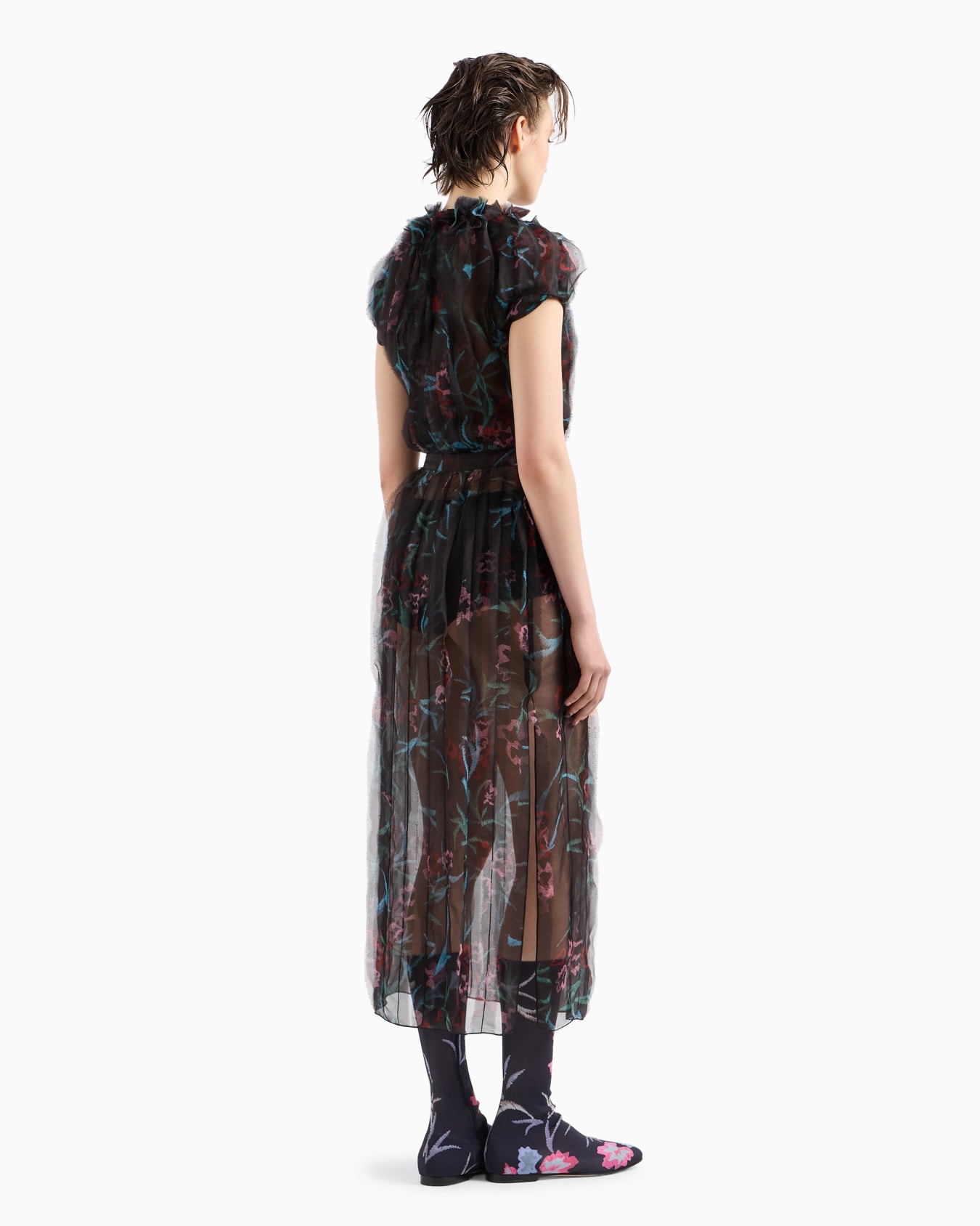 Robe longue en organza de soie avec imprimé floral Diapositive 3