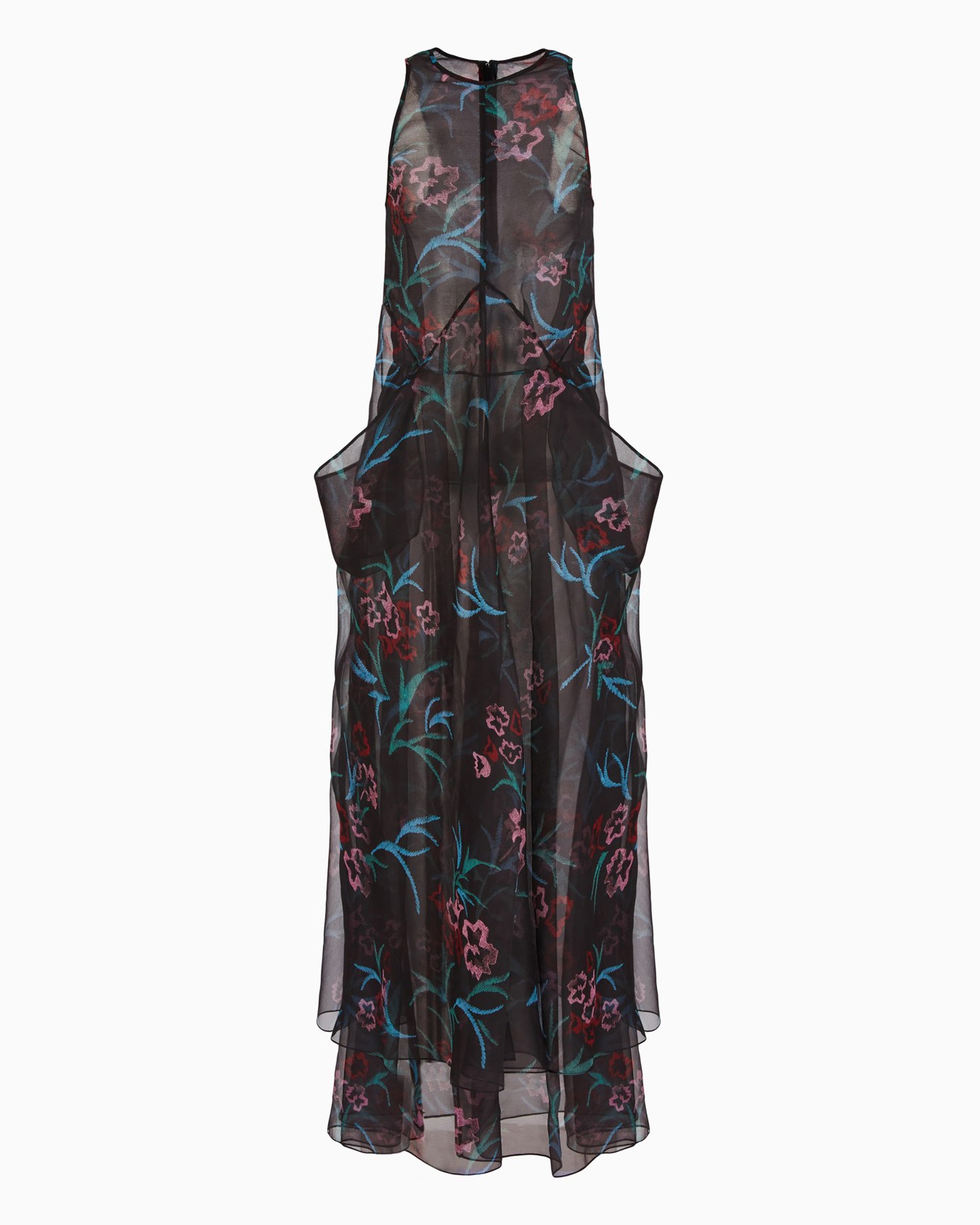 Long dress in silk organza with a floral print Slide 0