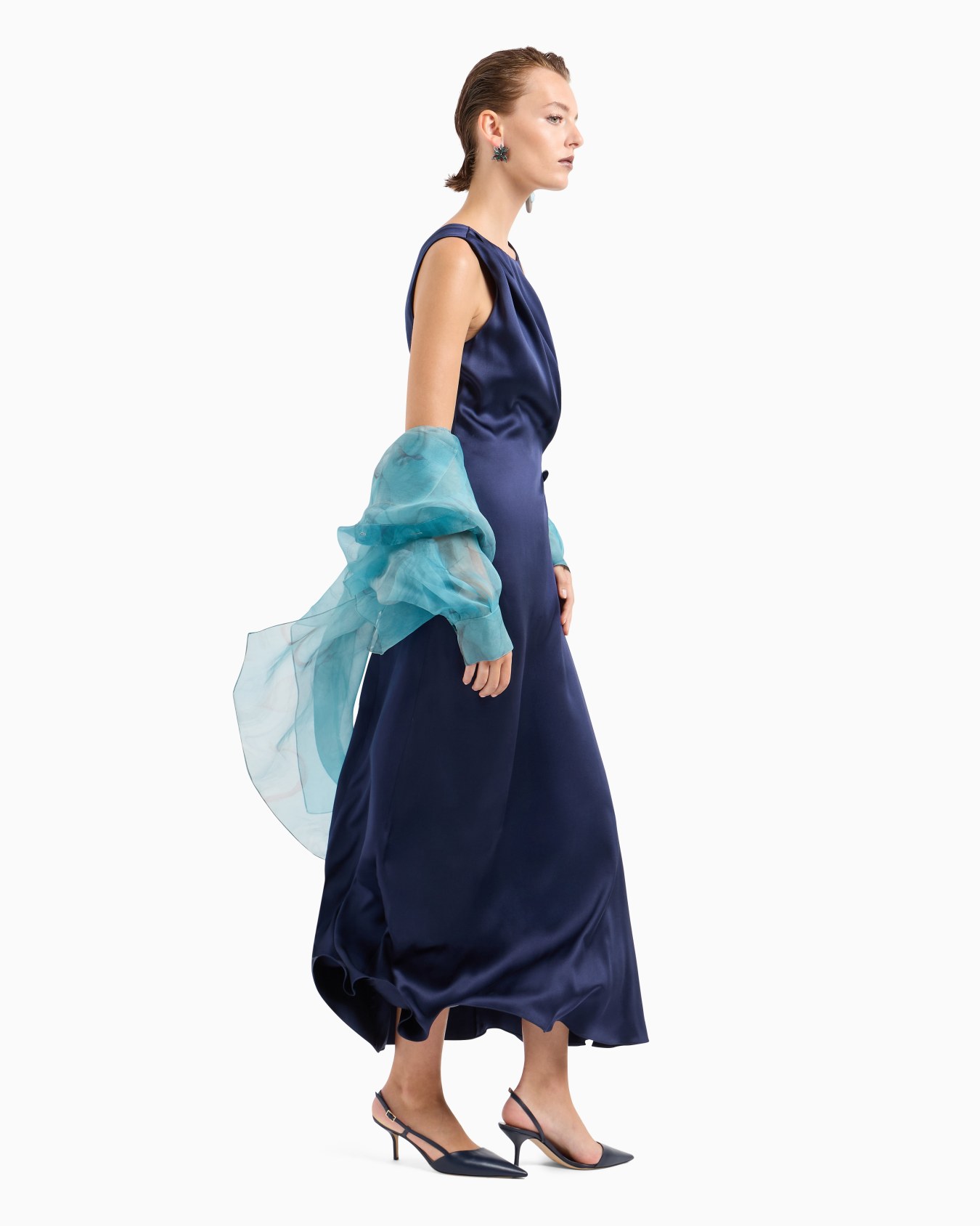 Double-faced silk-satin long dress Slide 3