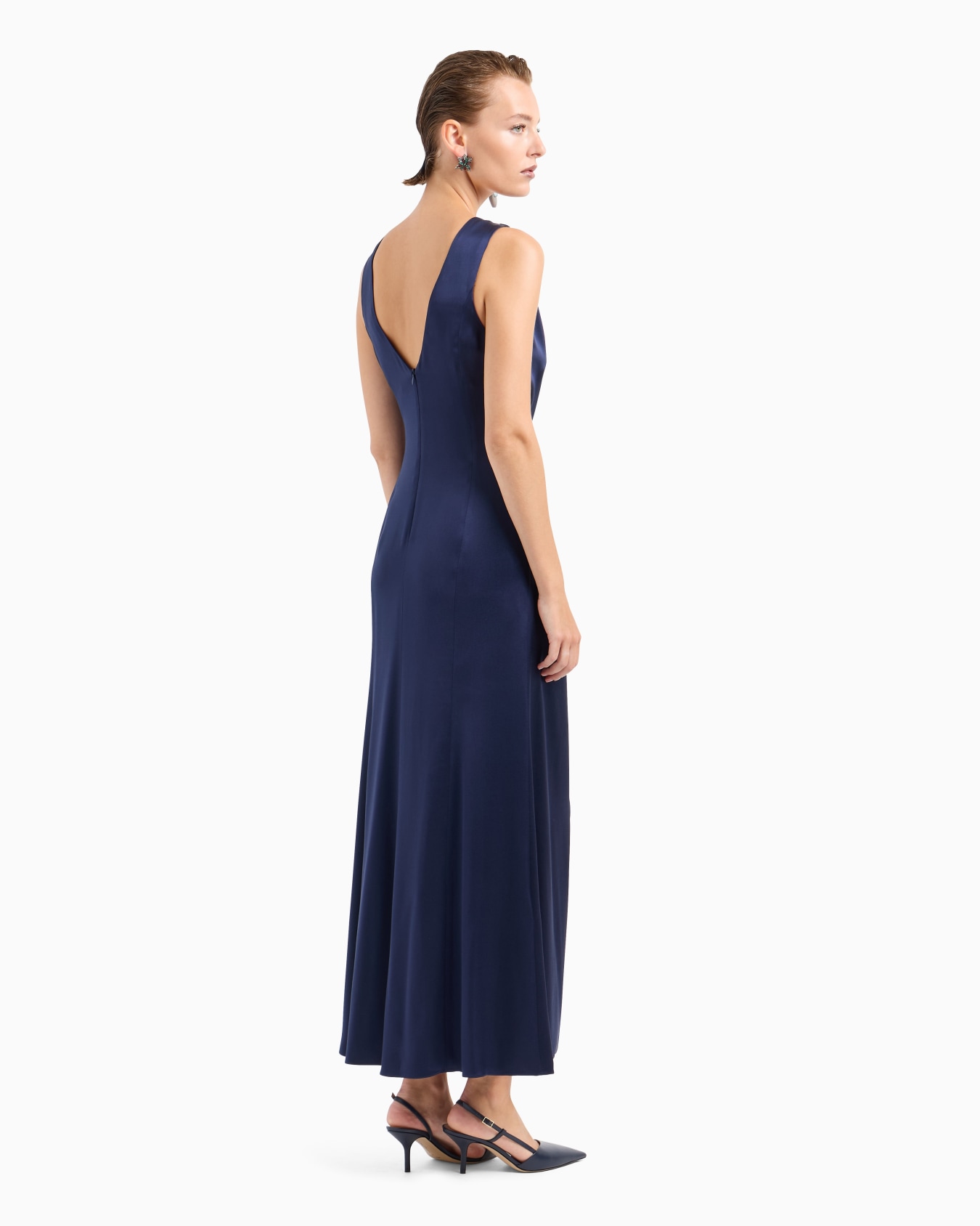 Double-faced silk-satin long dress Slide 2