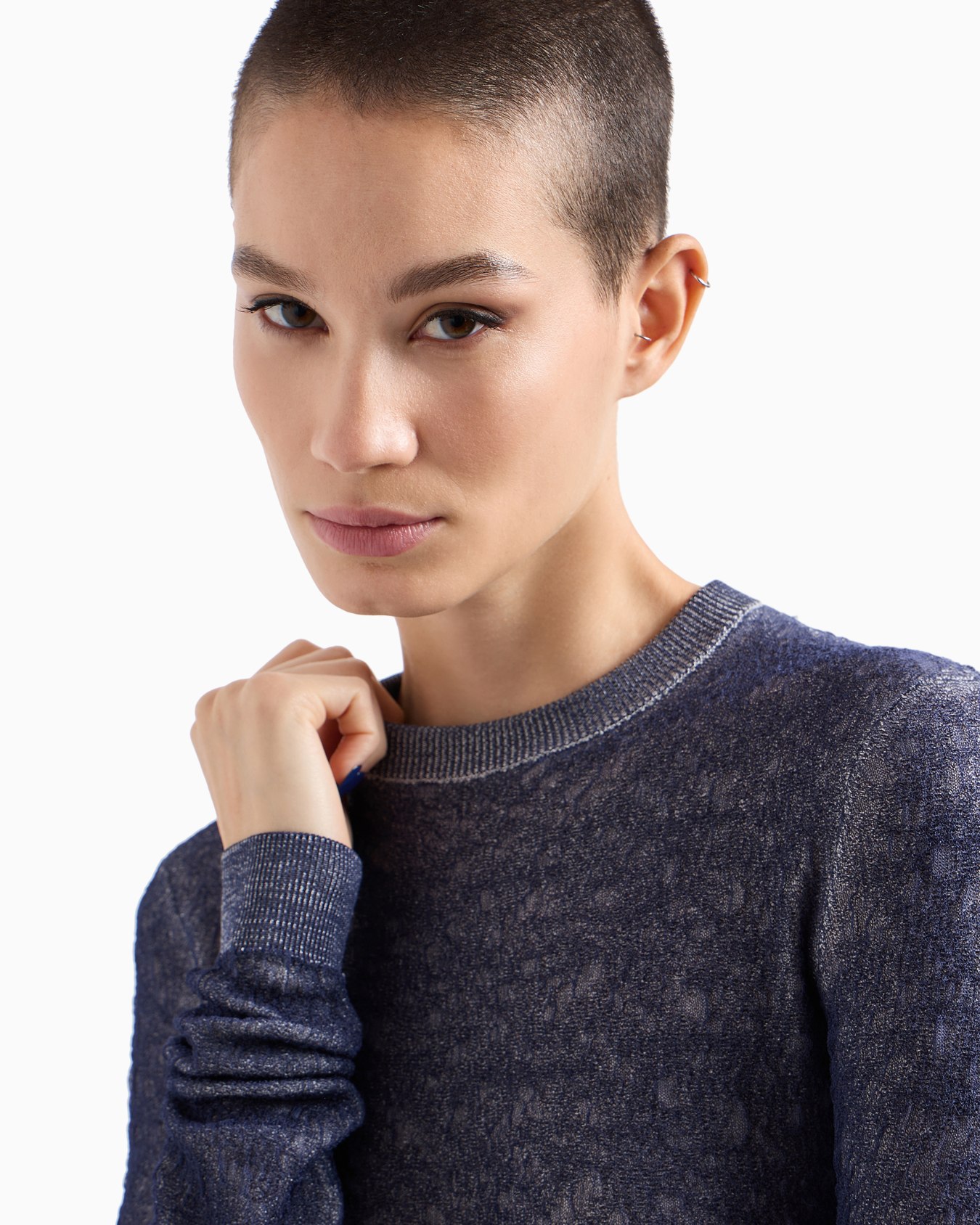 Denim Collection crew-neck jumper in viscose-blend waffle Slide 5