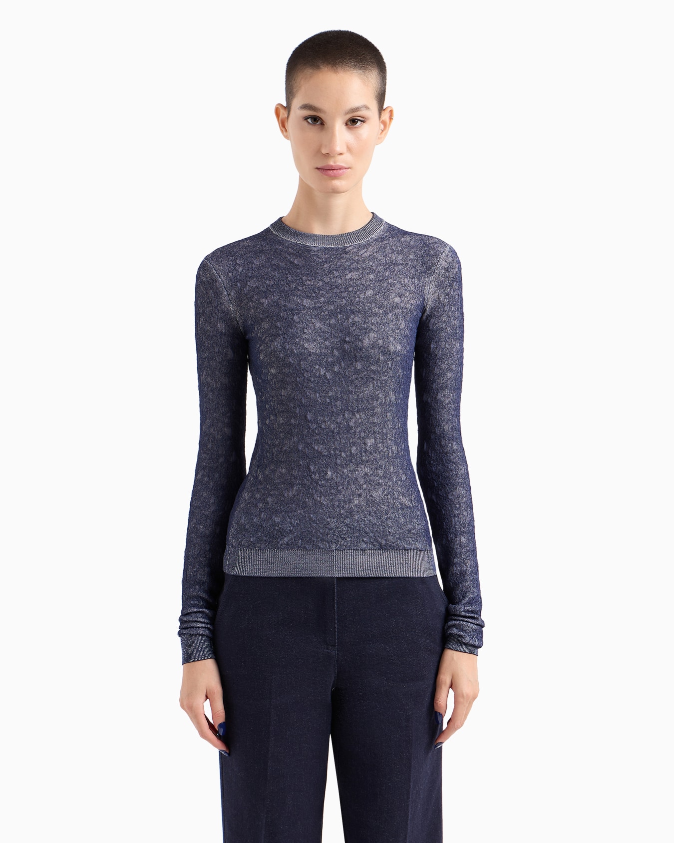 Denim Collection crew-neck jumper in viscose-blend waffle Slide 2