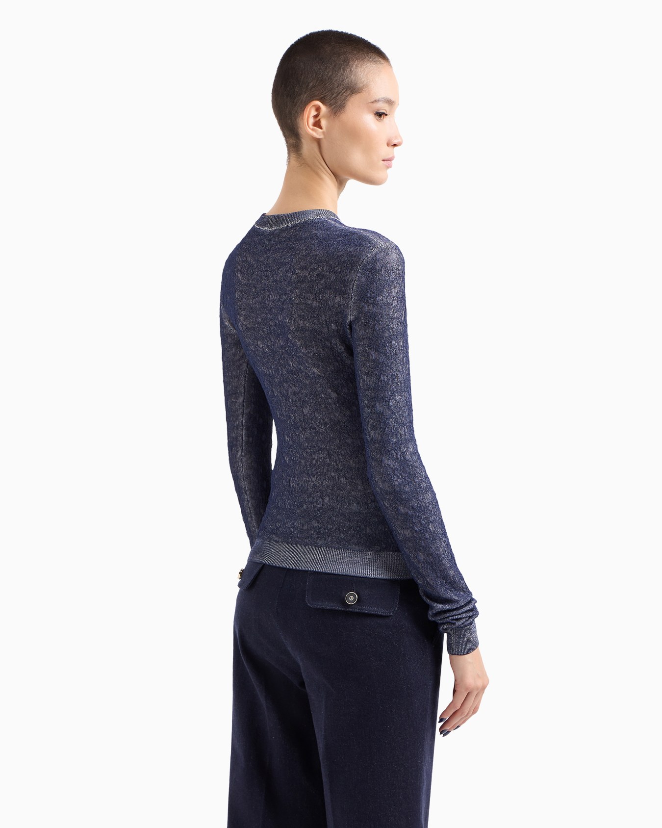 Denim Collection crew-neck jumper in viscose-blend waffle Slide 3