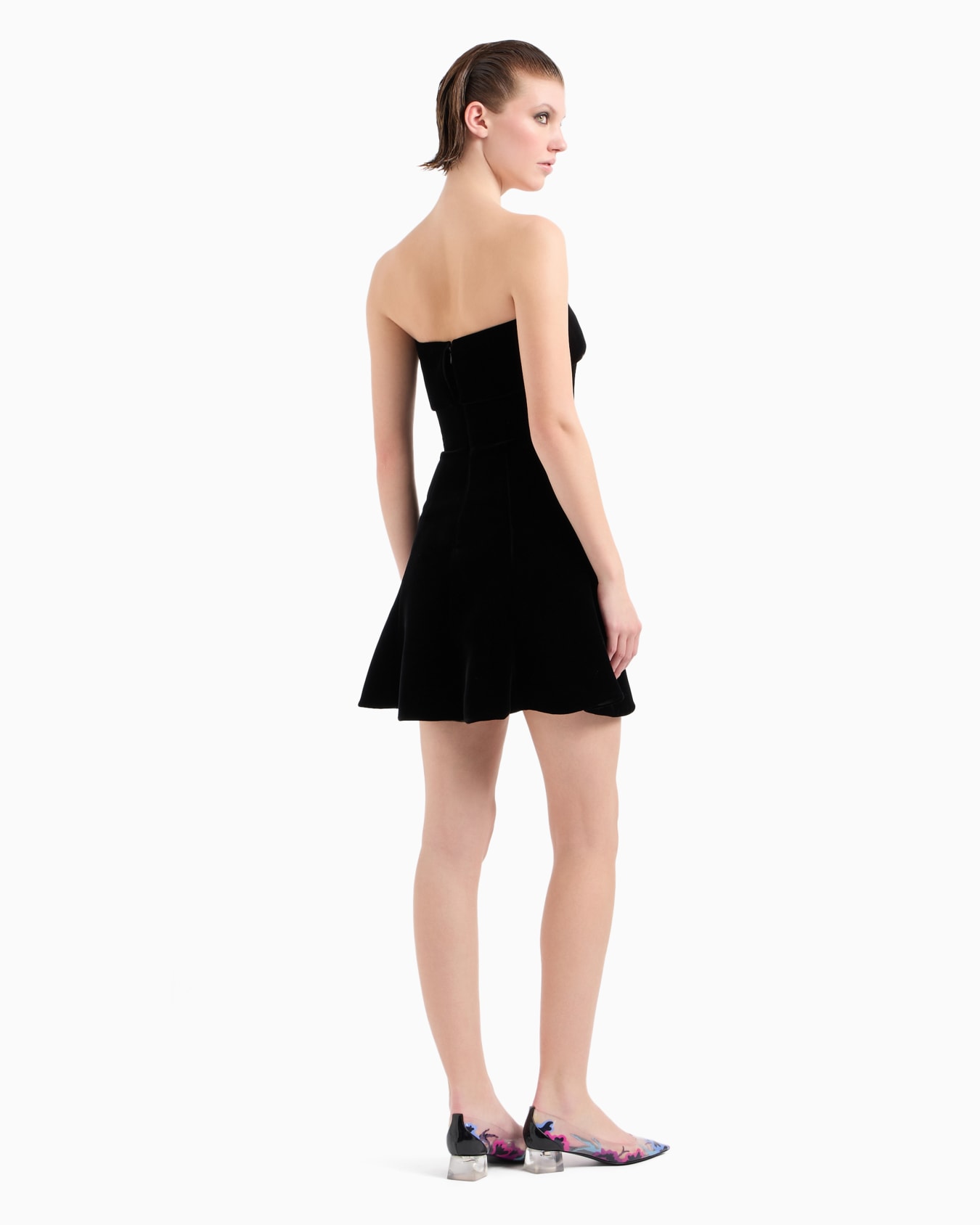 Abito corto a bustier velluto nero Slide 3