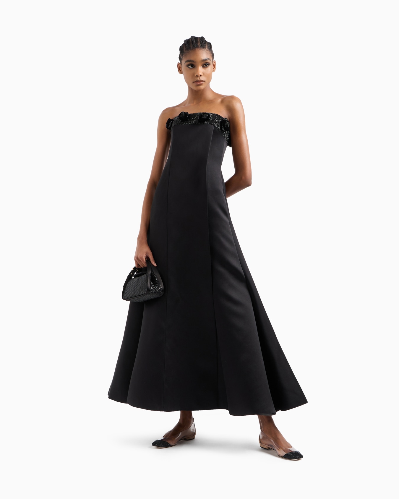 Silk bustier long dress with rhinestone embroidery Slide 1