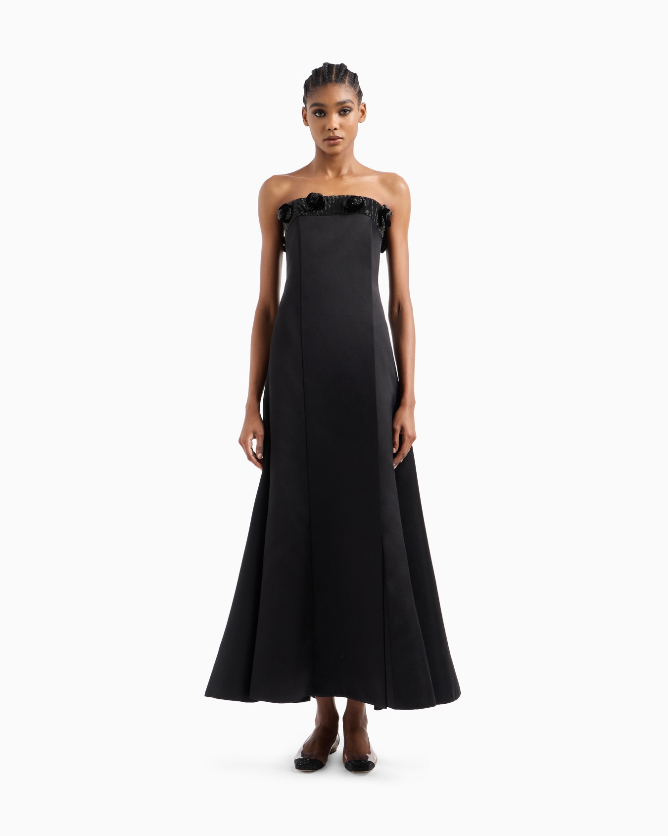 Silk bustier long dress with rhinestone embroidery Slide 3