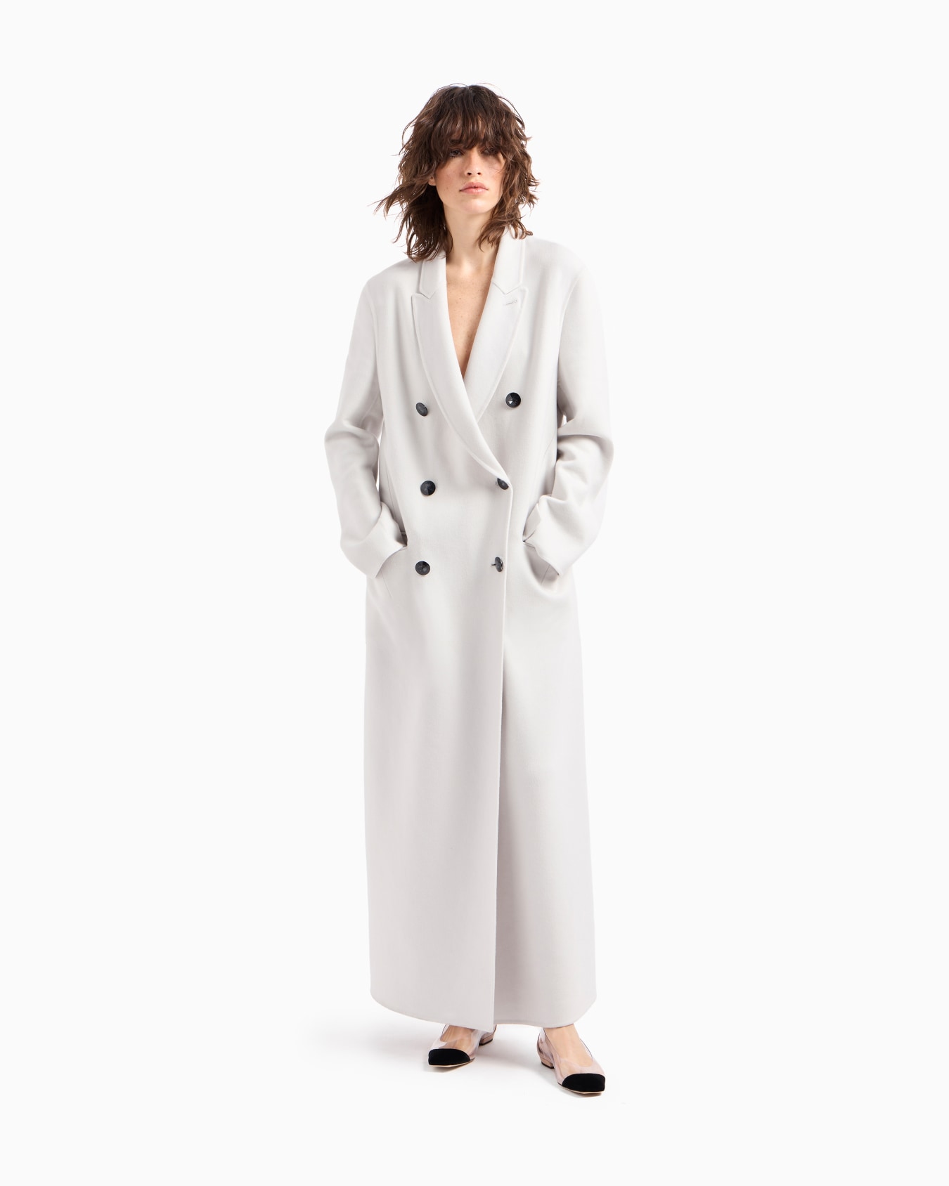 Double-breasted long coat in double cashmere Slide 2
