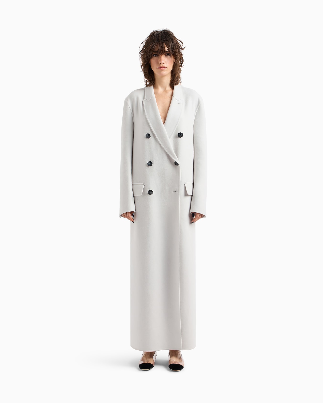 Double-breasted long coat in double cashmere Slide 4