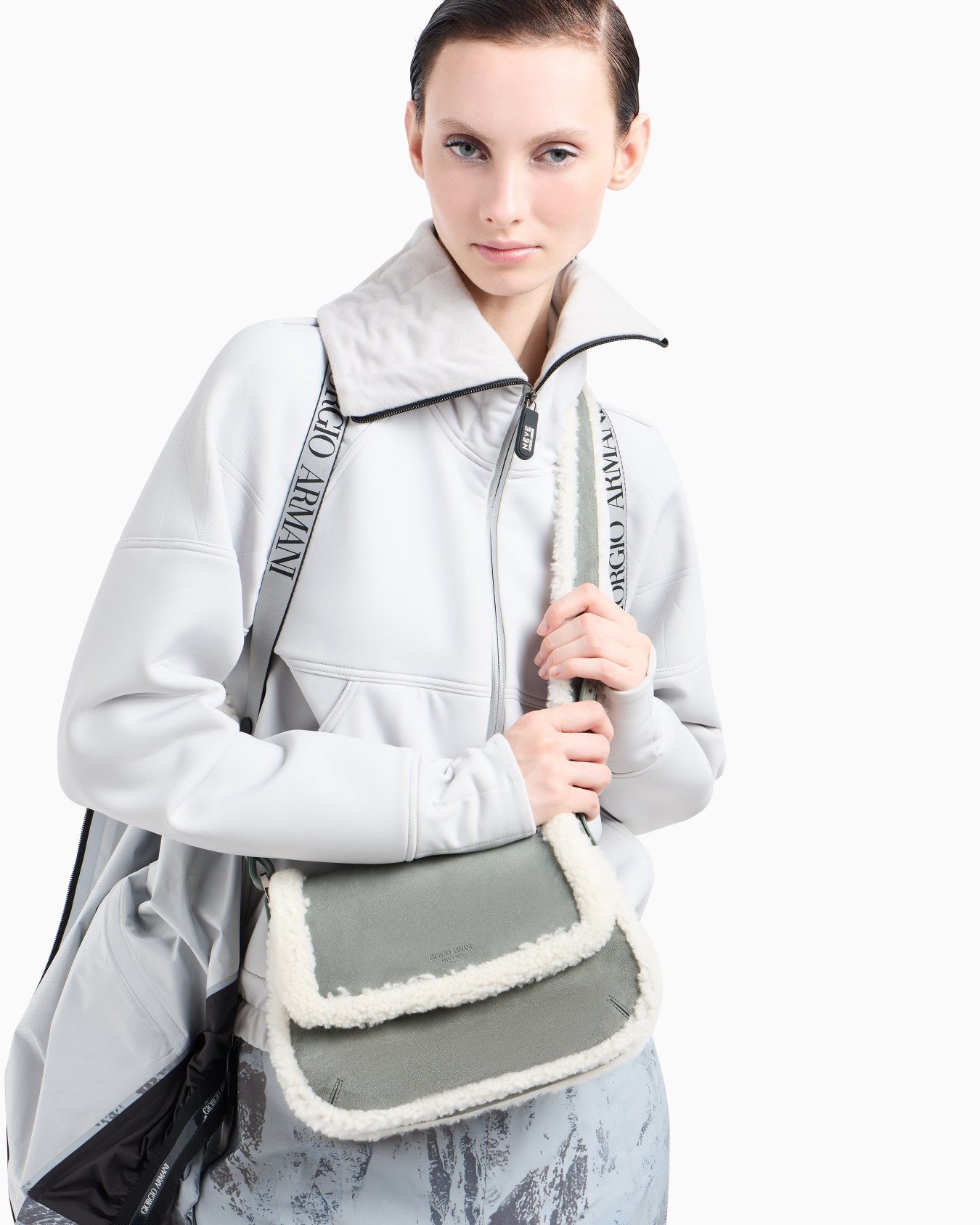 la Prima Soft small in suede and sheepskin Giorgio Armani Neve Slide 6