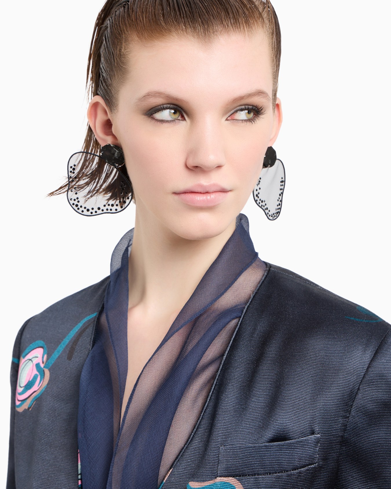Single-breasted jacket in silk faille with a floral print Slide 4