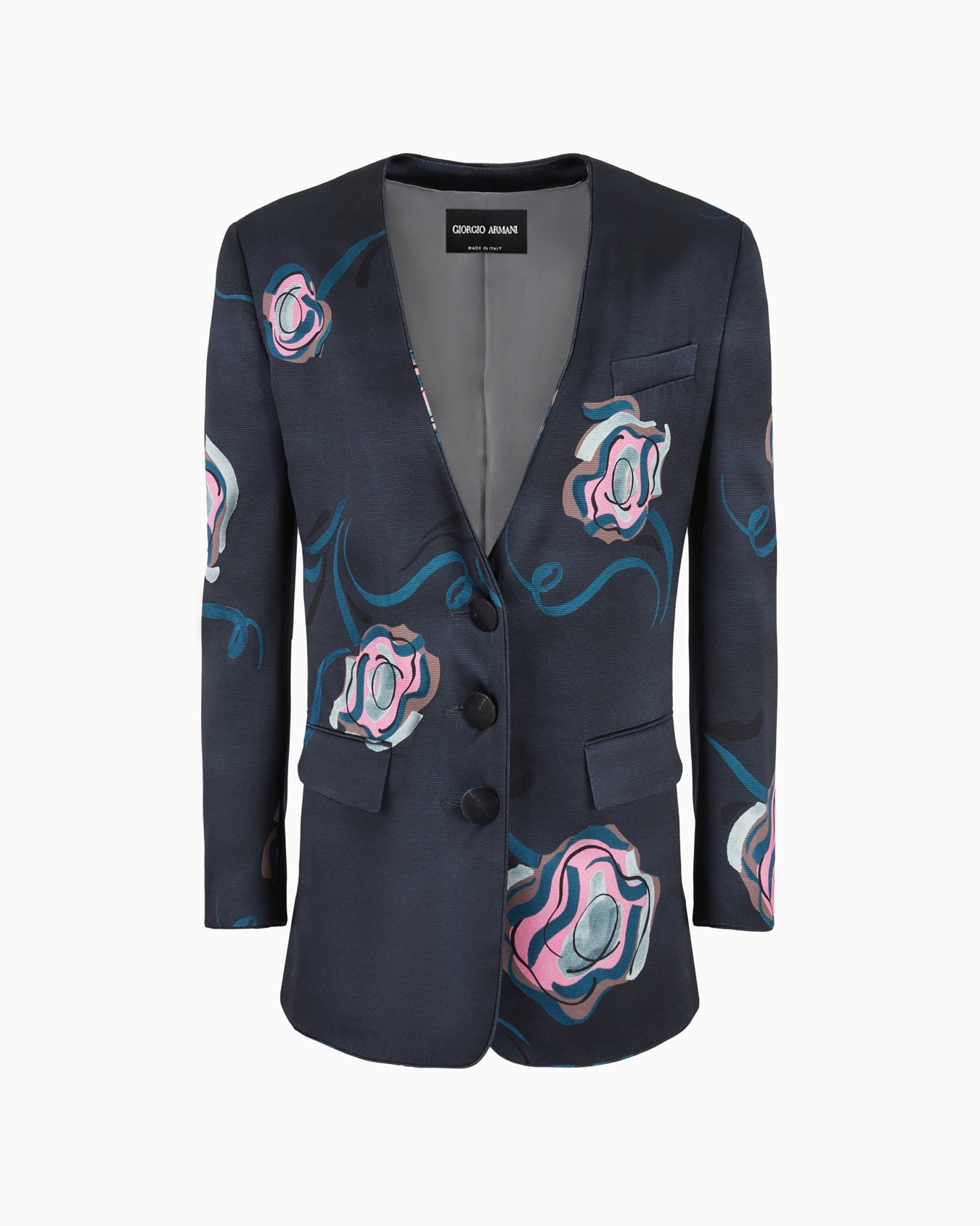 Single-breasted jacket in silk faille with a floral print Slide 0