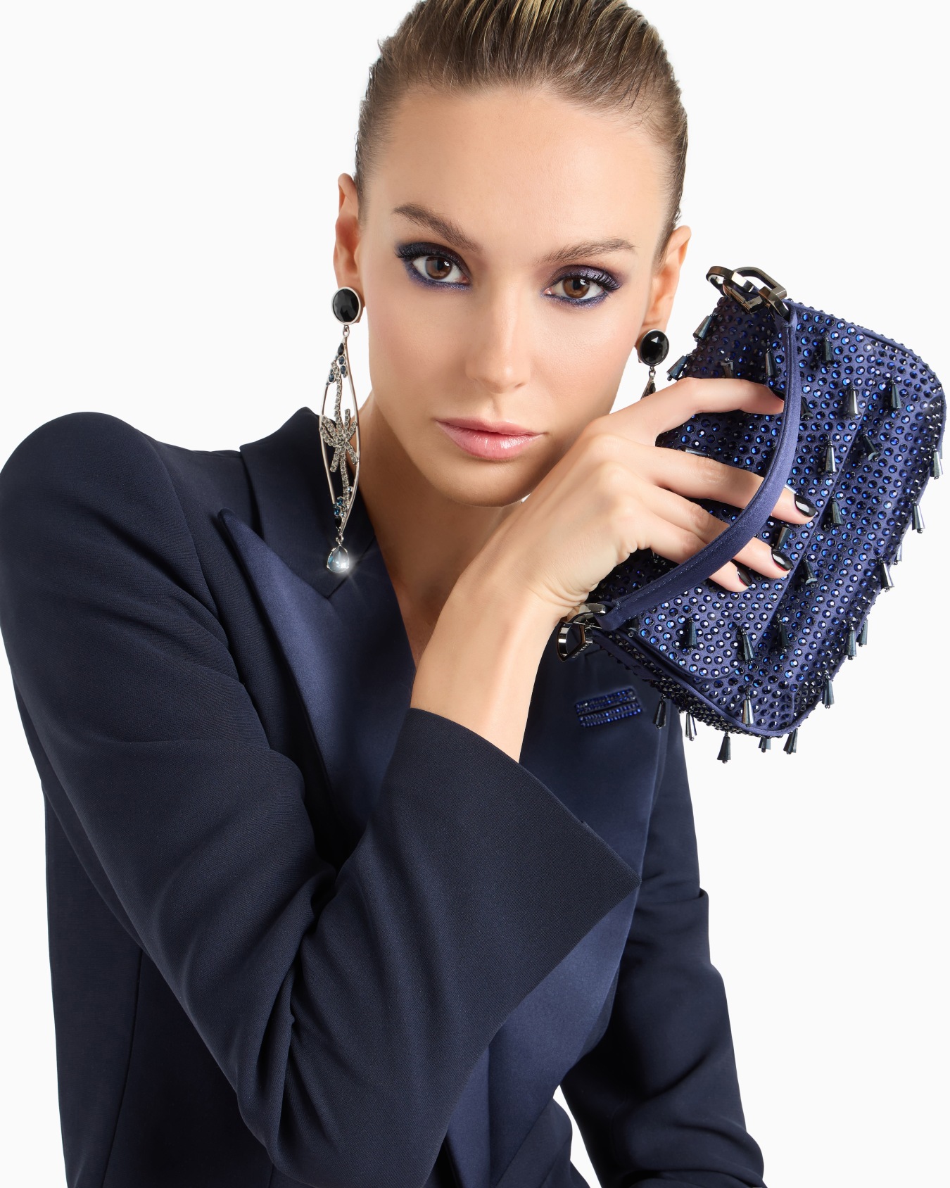 La Prima Soft mini satin handbag with rhinestone and bead embroidery Slide 6