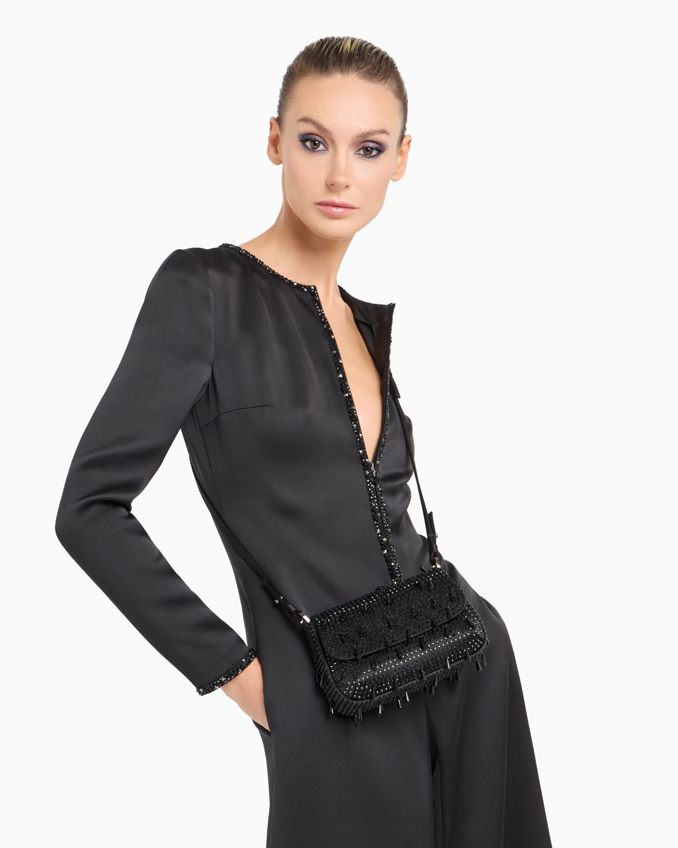 La Prima Soft mini satin handbag with rhinestone and bead embroidery Slide 6