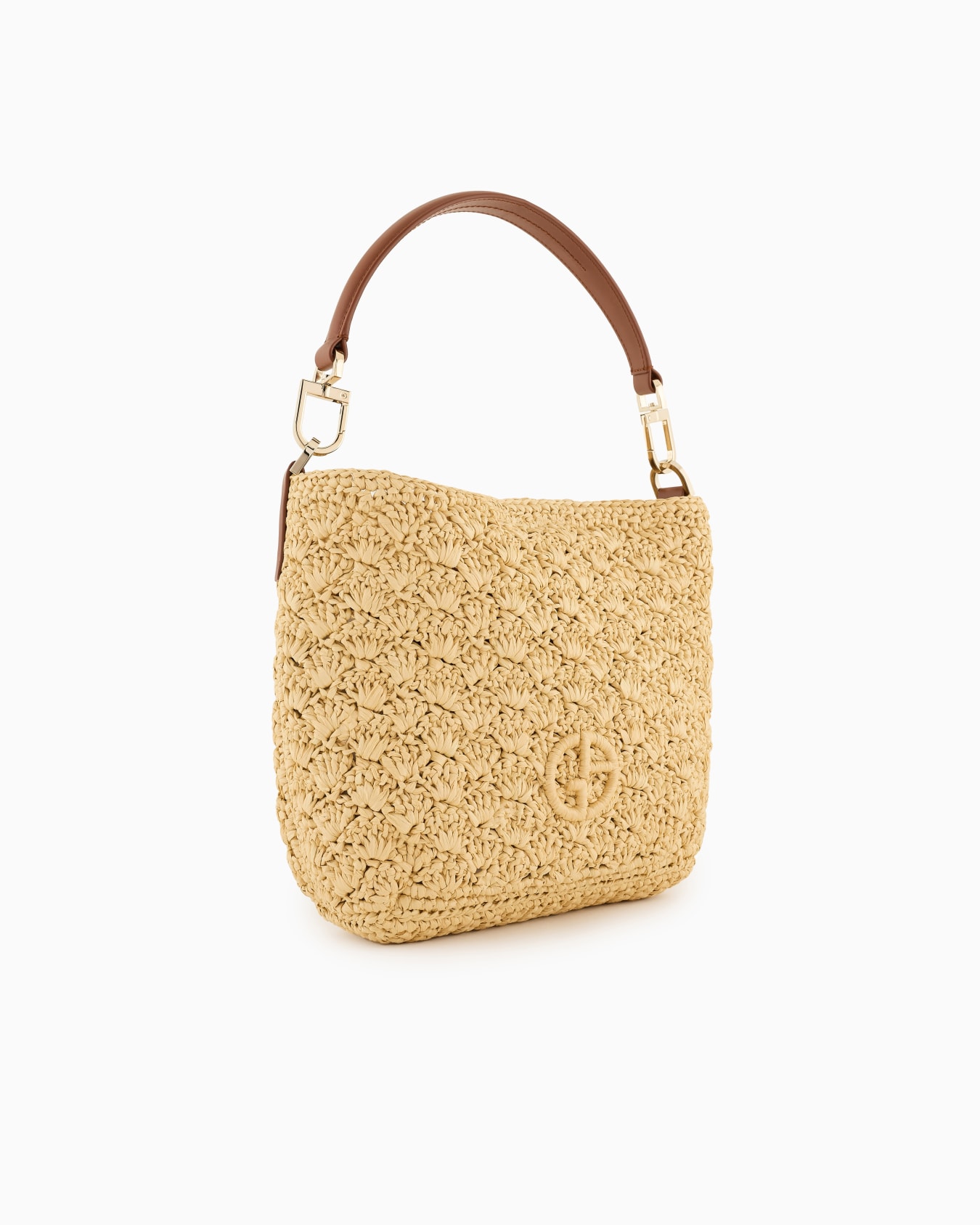 Small shoulder bag made of raffia fan stitch and leather Slide 1