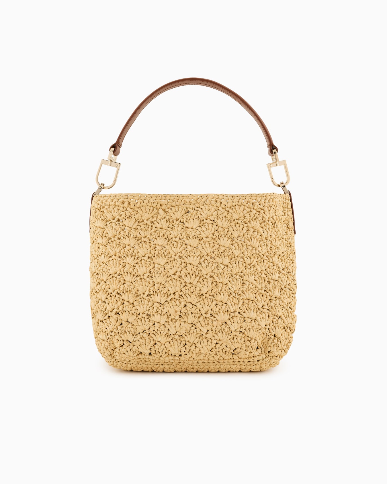 Small shoulder bag made of raffia fan stitch and leather Slide 2