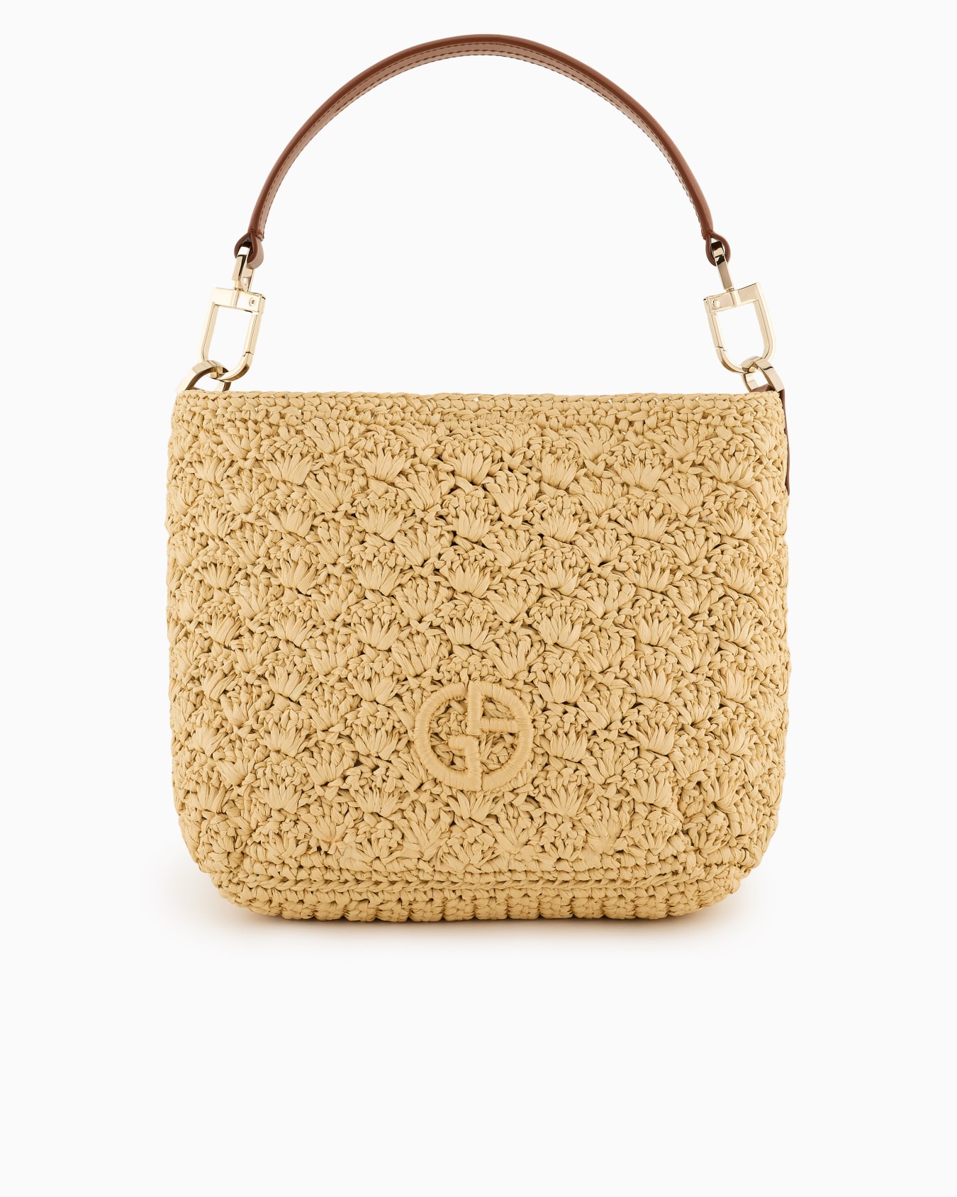 Small shoulder bag made of raffia fan stitch and leather Slide 0