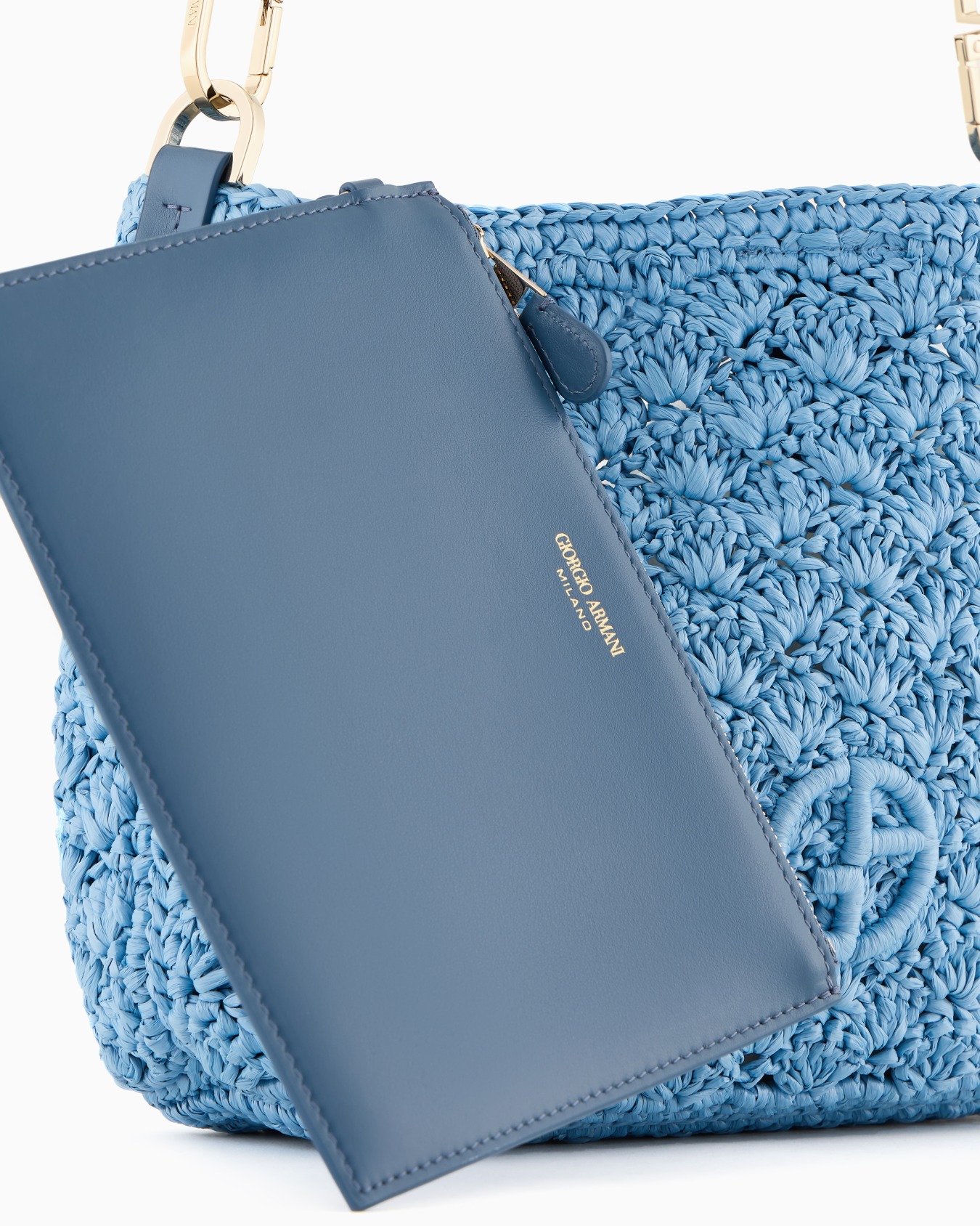 Petit sac à bandoulière en raphia, point d'éventail et cuir Diapositive 4