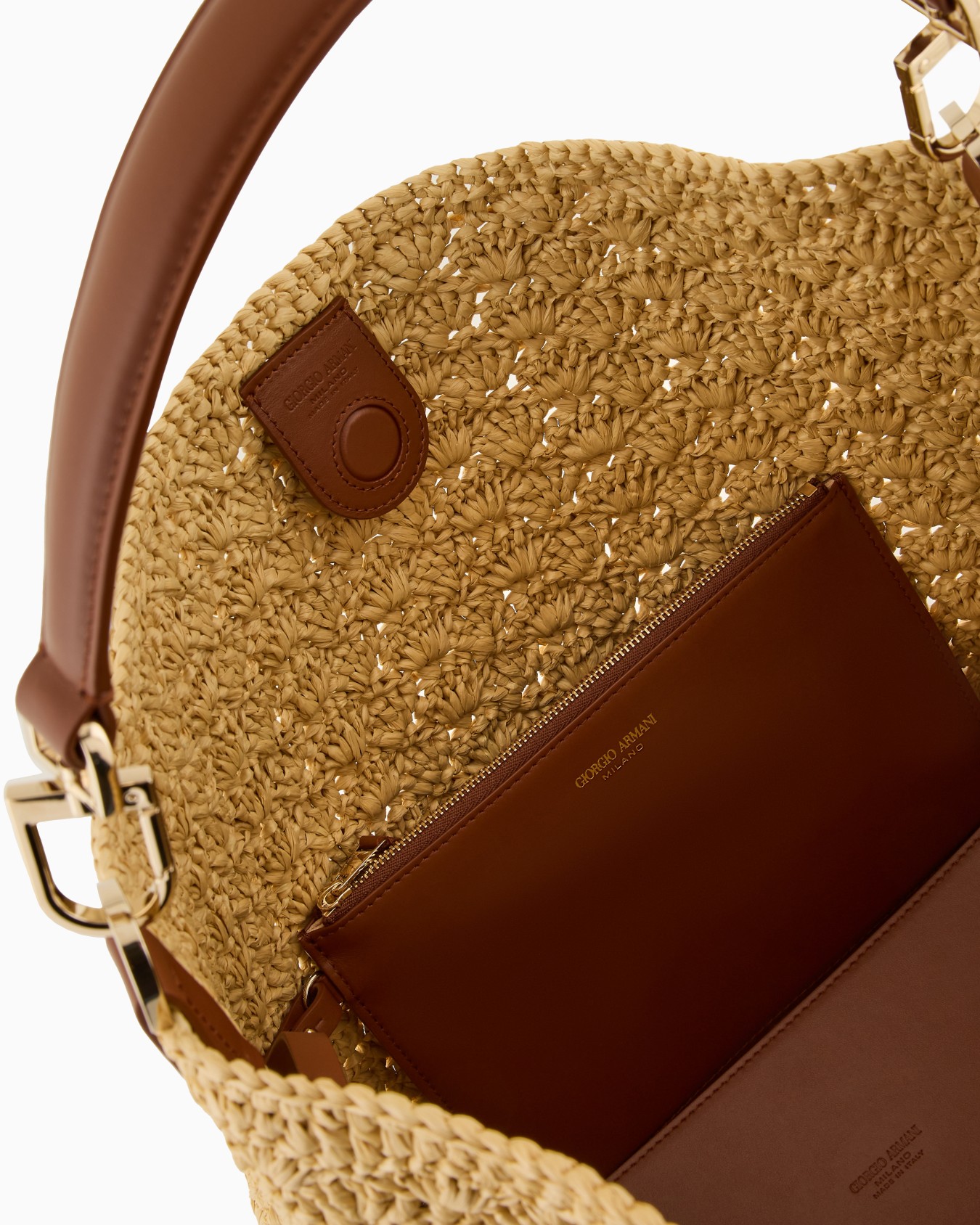 Medium shoulder bag made of raffia fan stitch and leather Slide 3