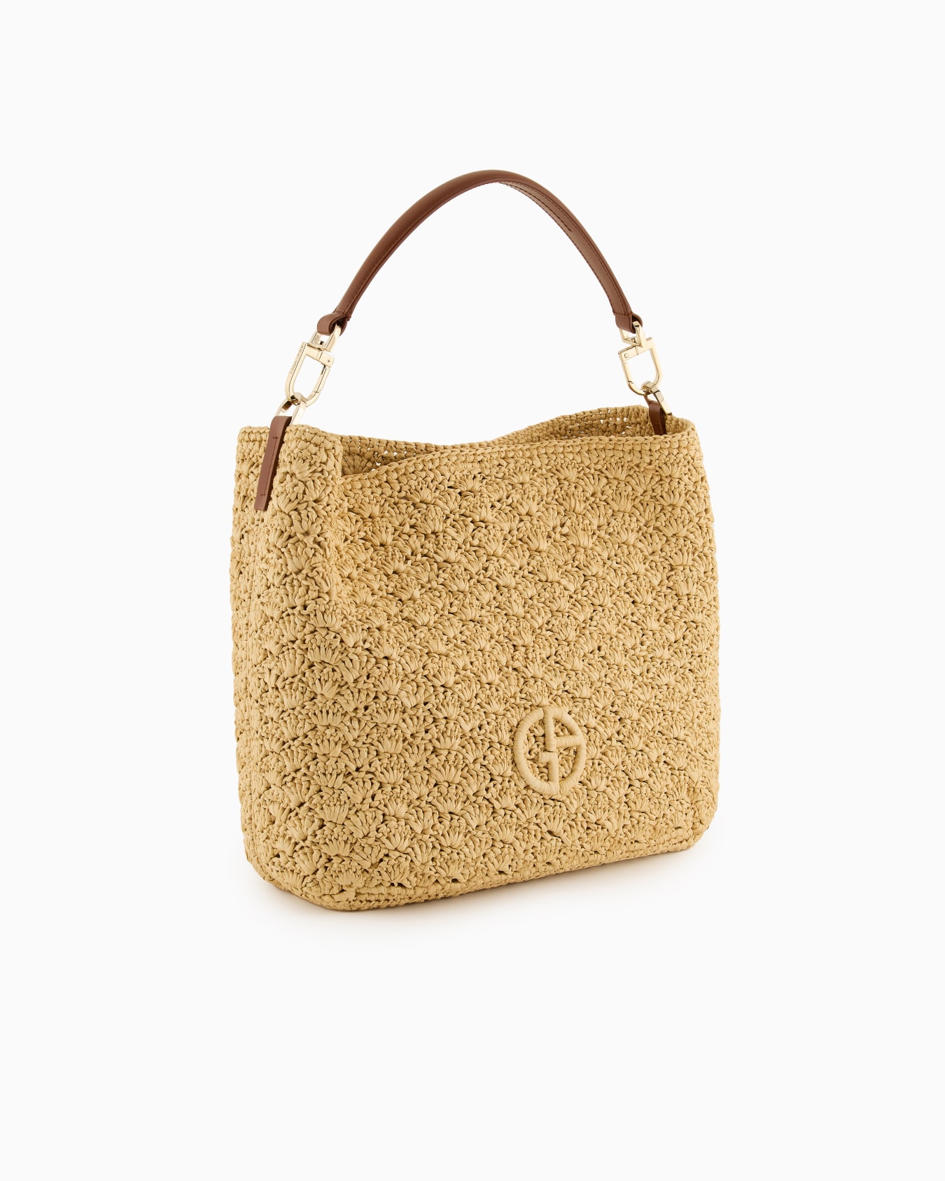Medium shoulder bag made of raffia fan stitch and leather Slide 1