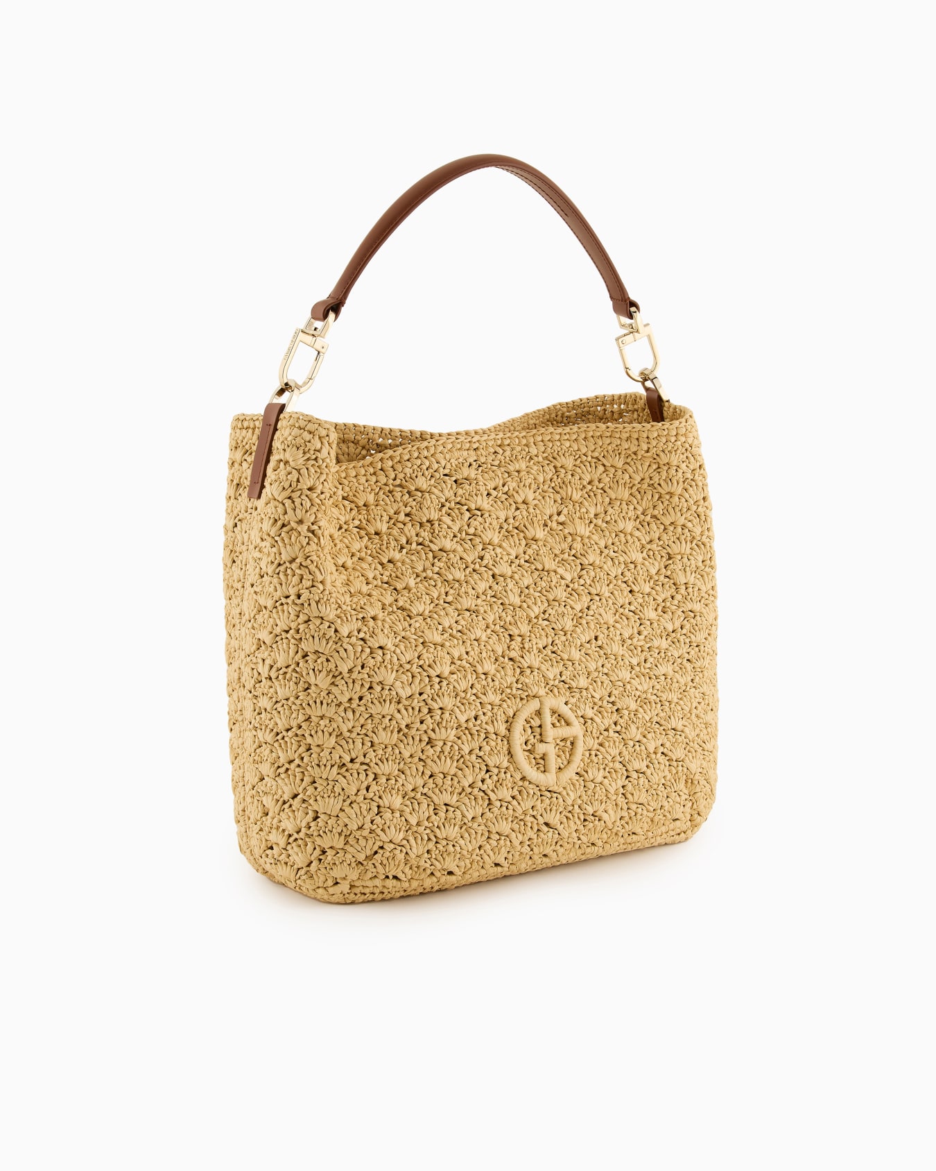 Medium shoulder bag made of raffia fan stitch and leather Slide 1
