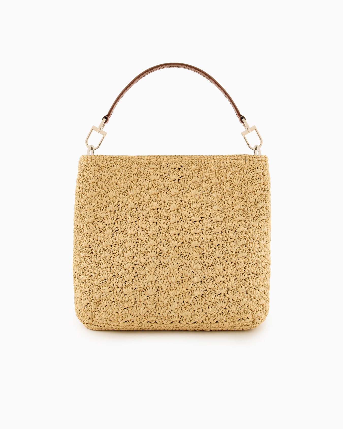 Medium shoulder bag made of raffia fan stitch and leather Slide 2