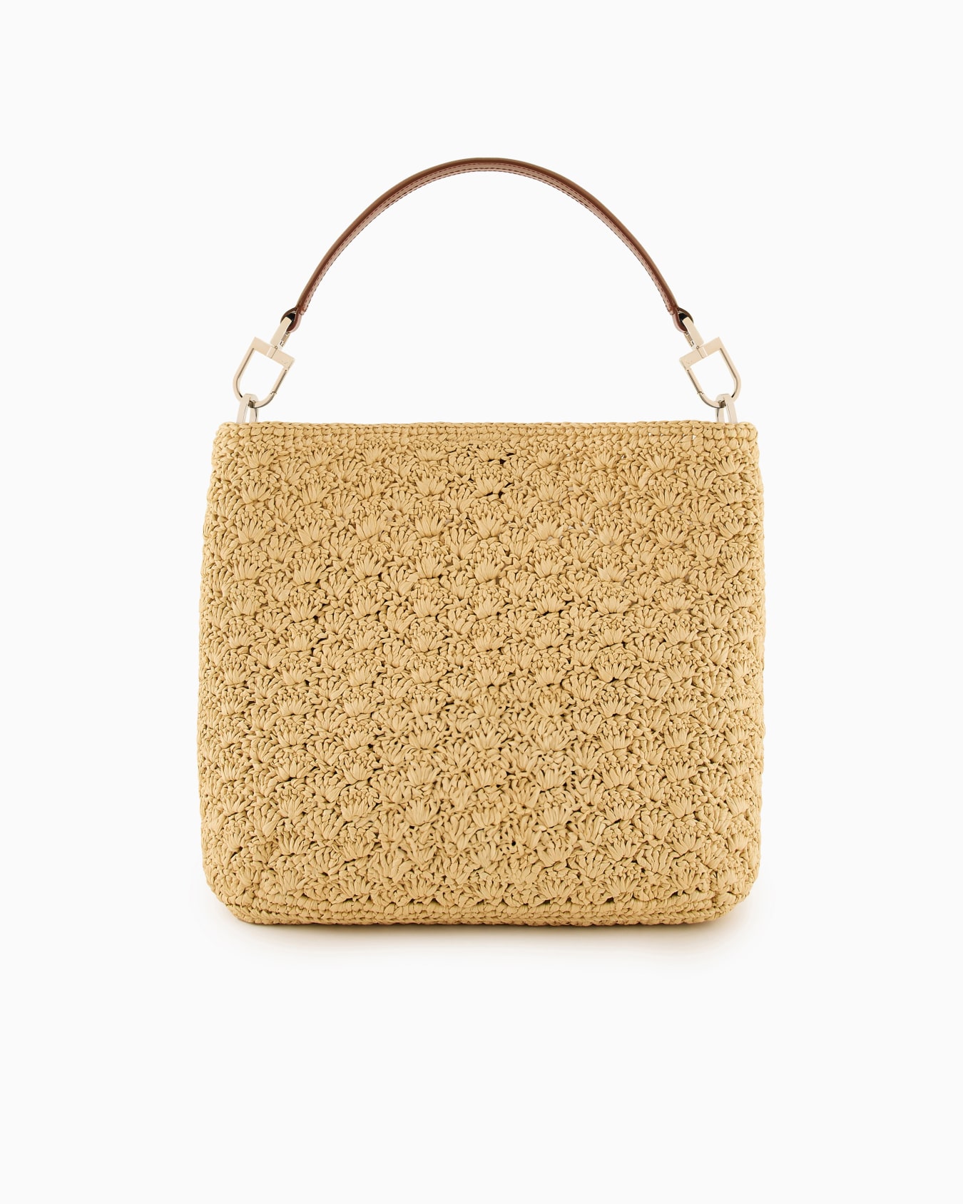 Medium shoulder bag made of raffia fan stitch and leather Slide 2