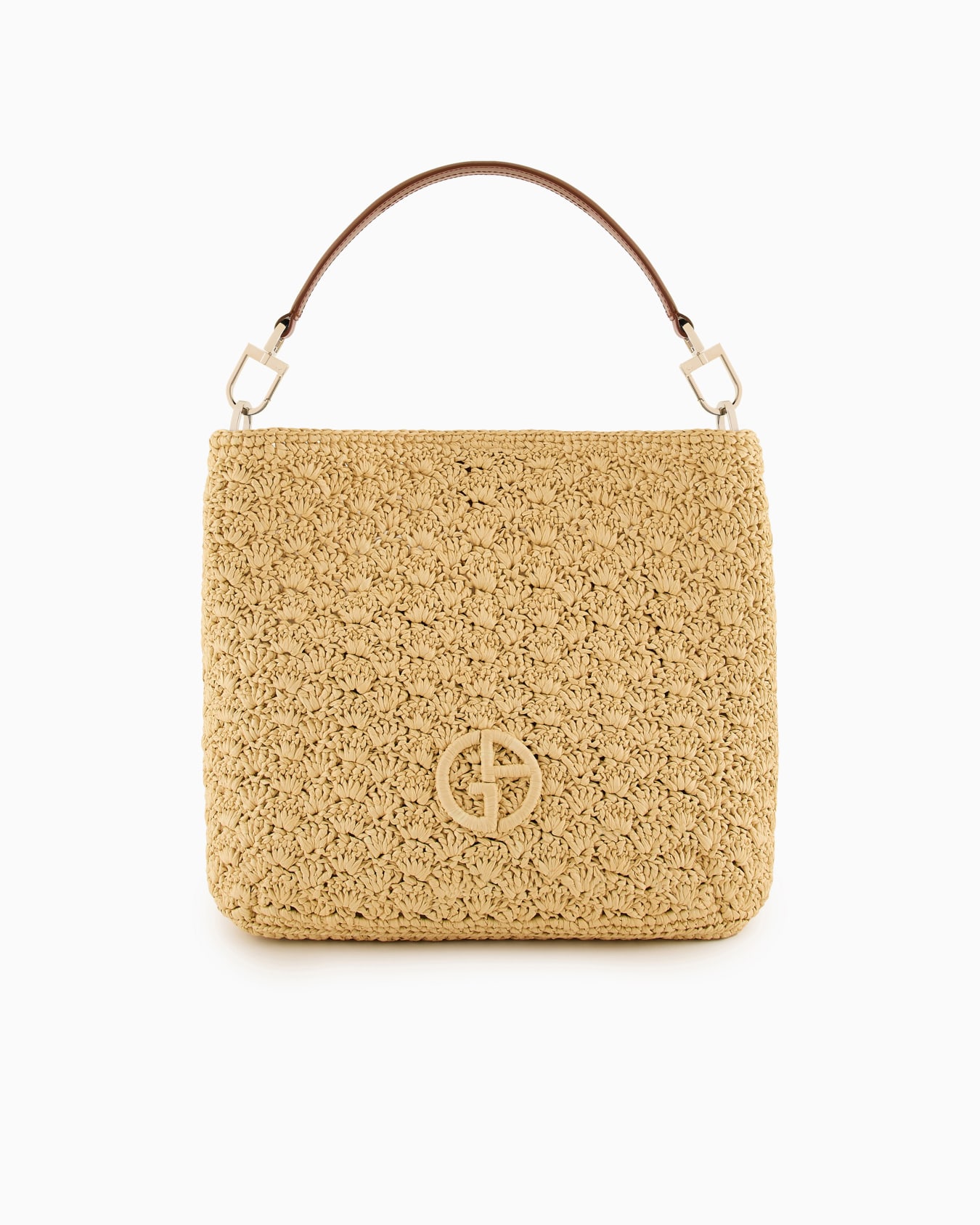 Medium shoulder bag made of raffia fan stitch and leather Slide 0