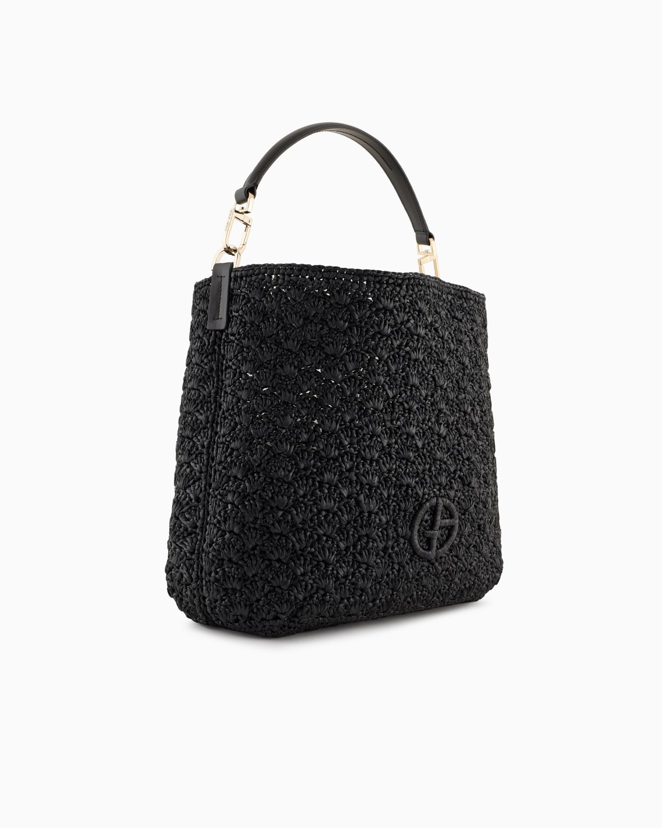 Bolso bandolera mediano de rafia pespunteada en abanico y piel Diapositiva 1