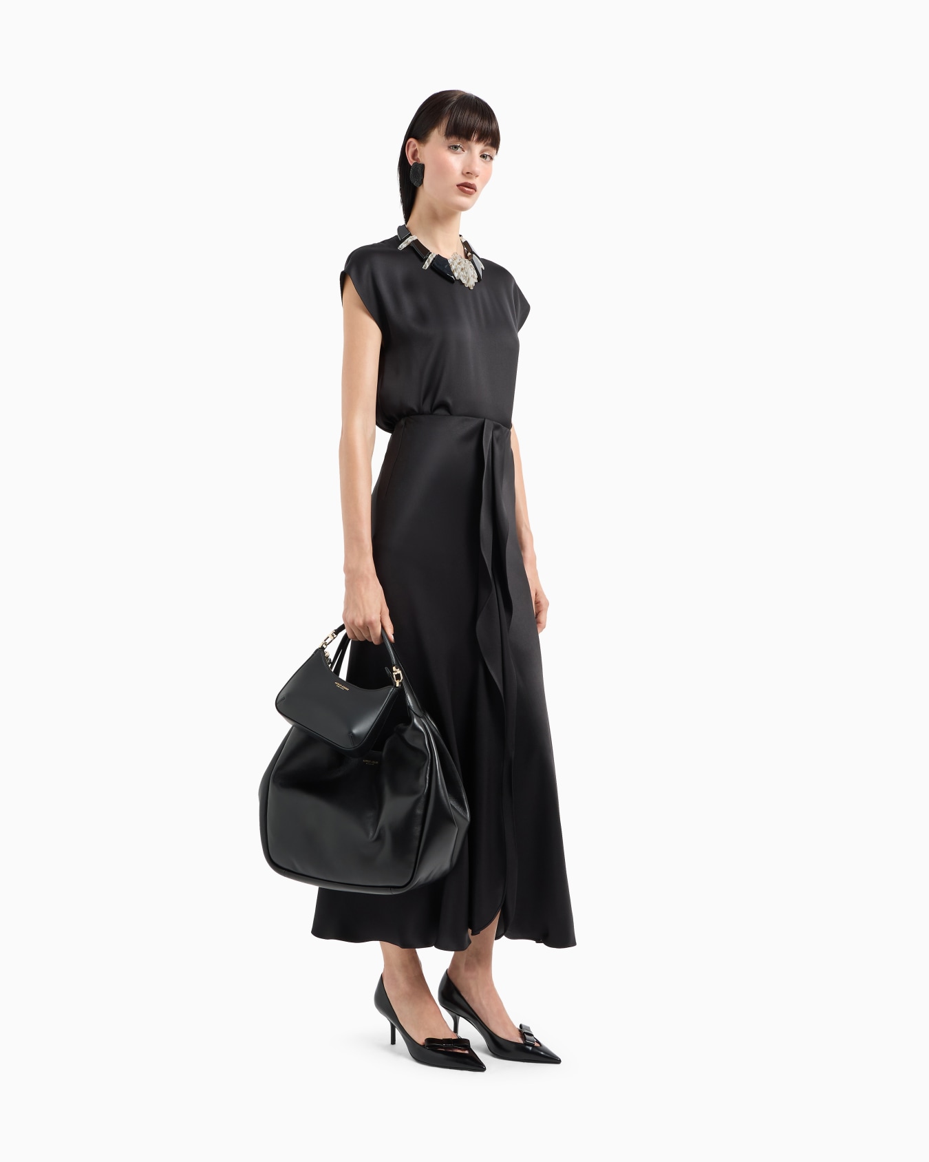Long blouse in silk double satin Slide 1