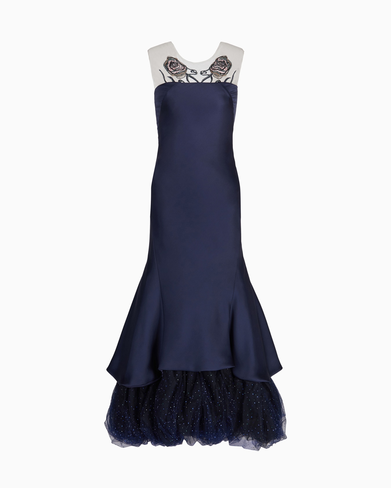 Langes Bustierkleid aus Seide und besticktem Tüll Folie 0