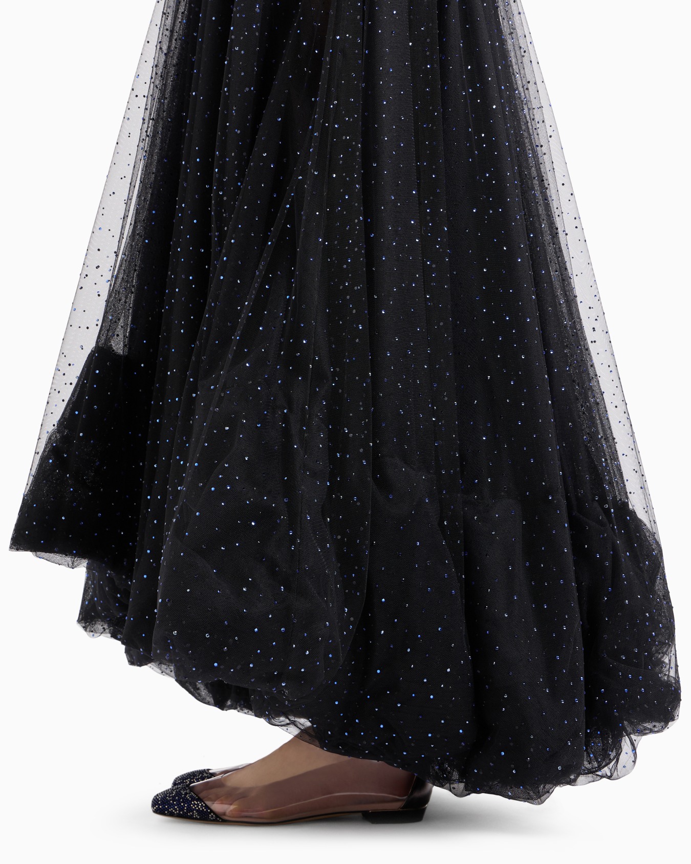 Abito lungo a bustier in tulle con ricamo strass Slide 6
