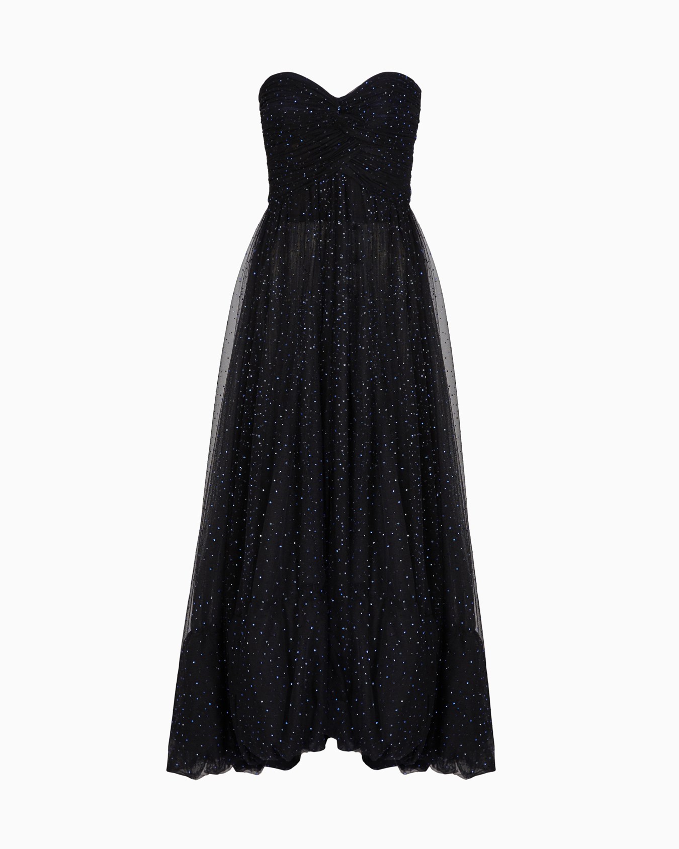 Abito lungo a bustier in tulle con ricamo strass Slide 0
