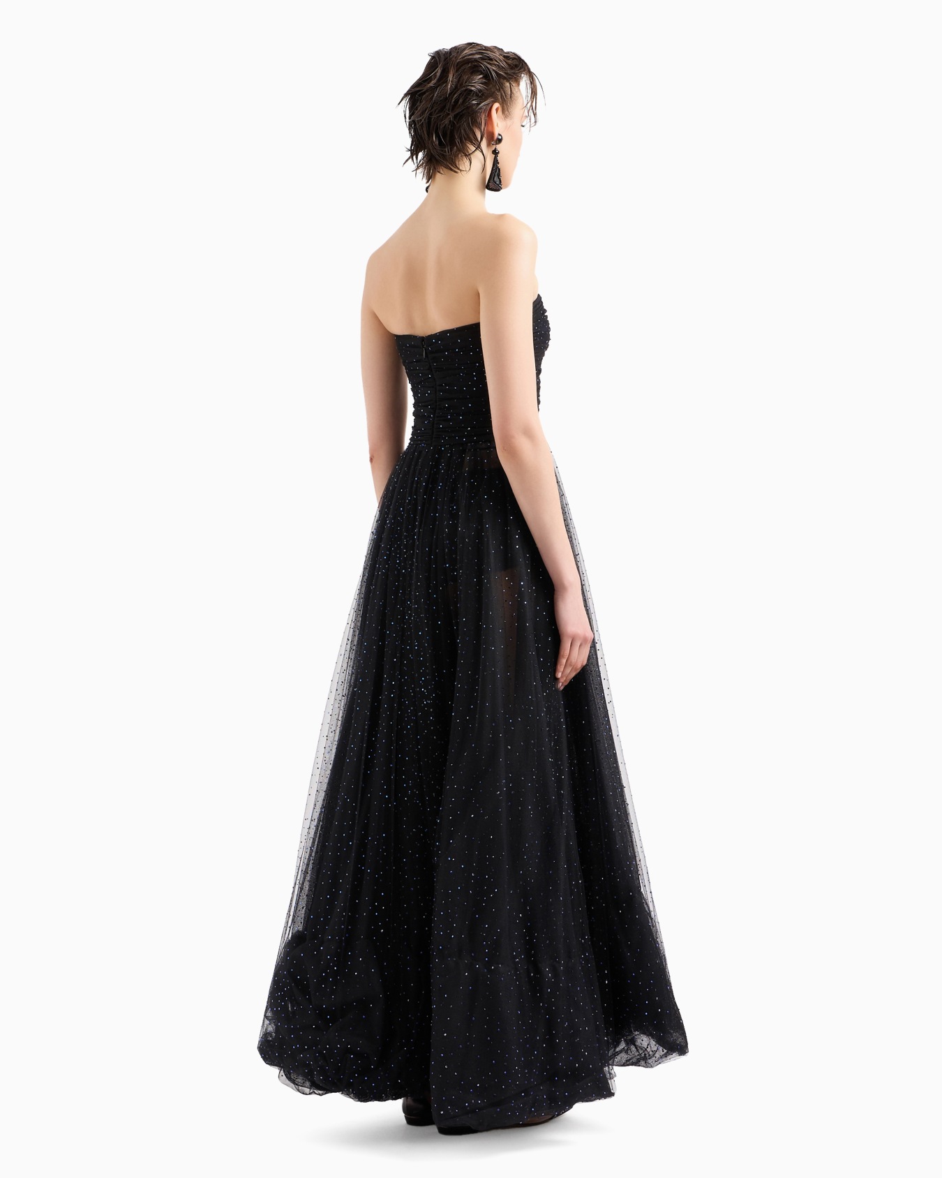 Abito lungo a bustier in tulle con ricamo strass Slide 3