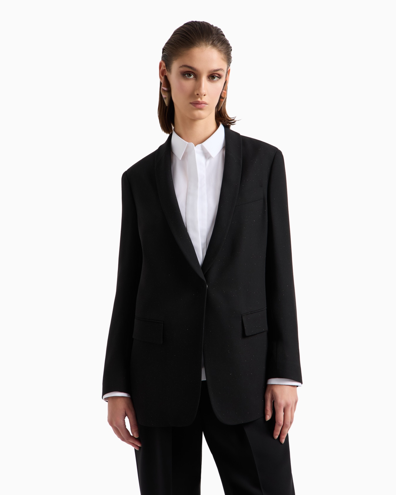 Veste à simple boutonnage en cady de soie pailletée Diapositive 3