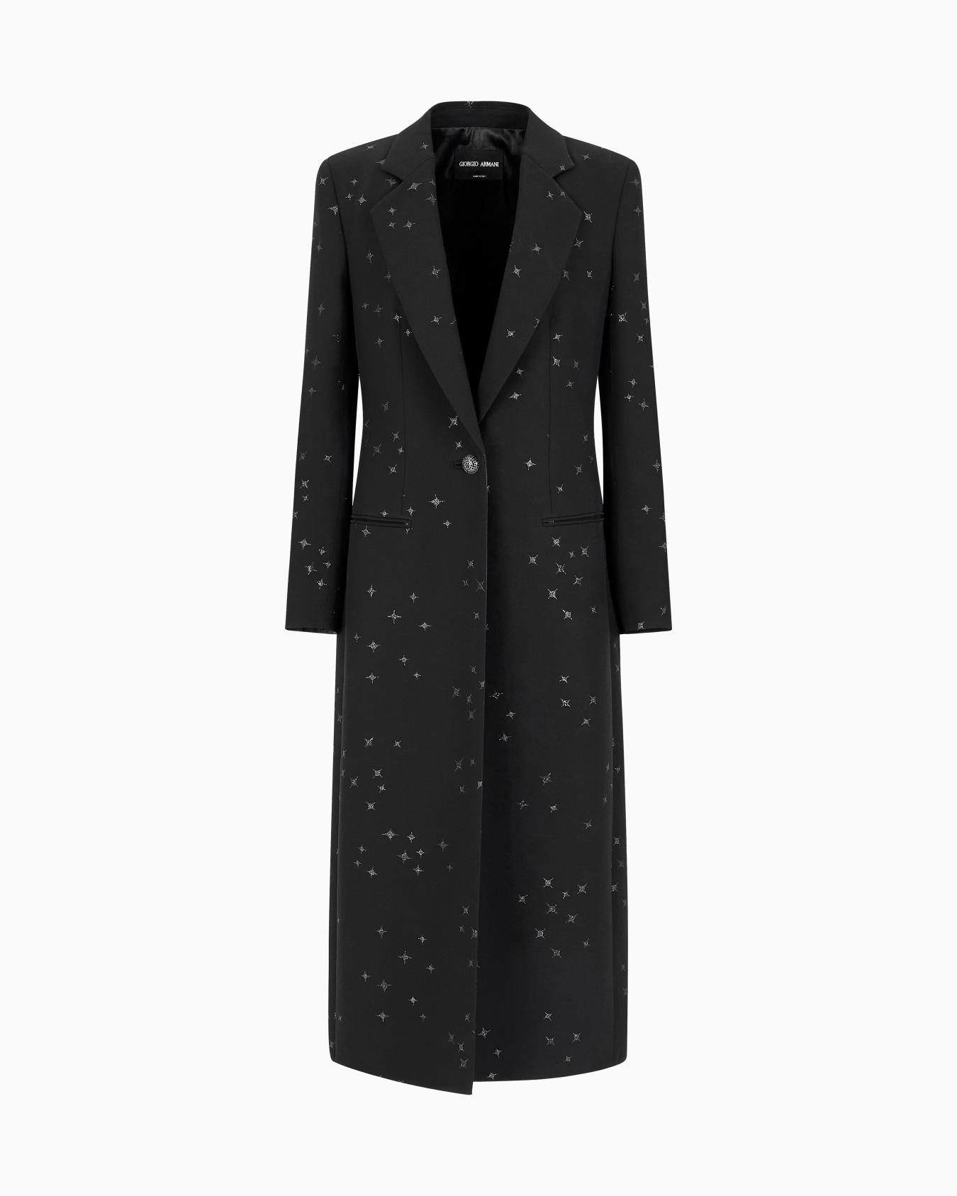 Silk cady long coat with glitter motif Slide 0