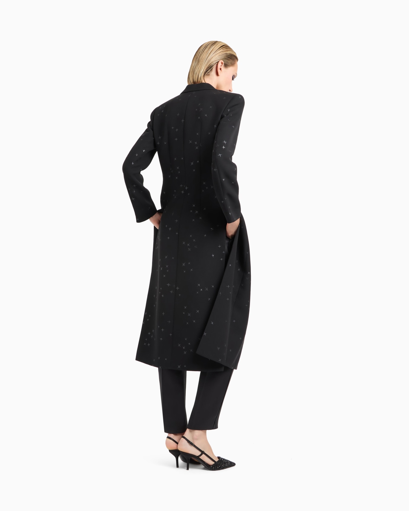 Silk cady long coat with glitter motif Slide 2