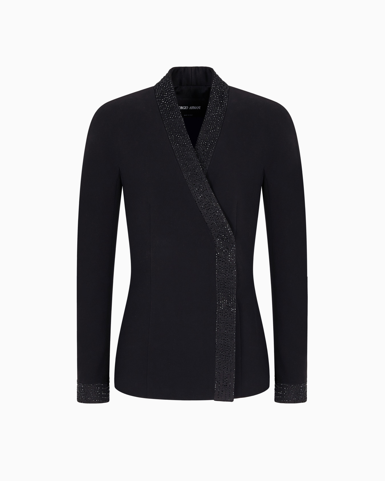 Single-breasted jacket in silk cady with applied crystals Slide 0