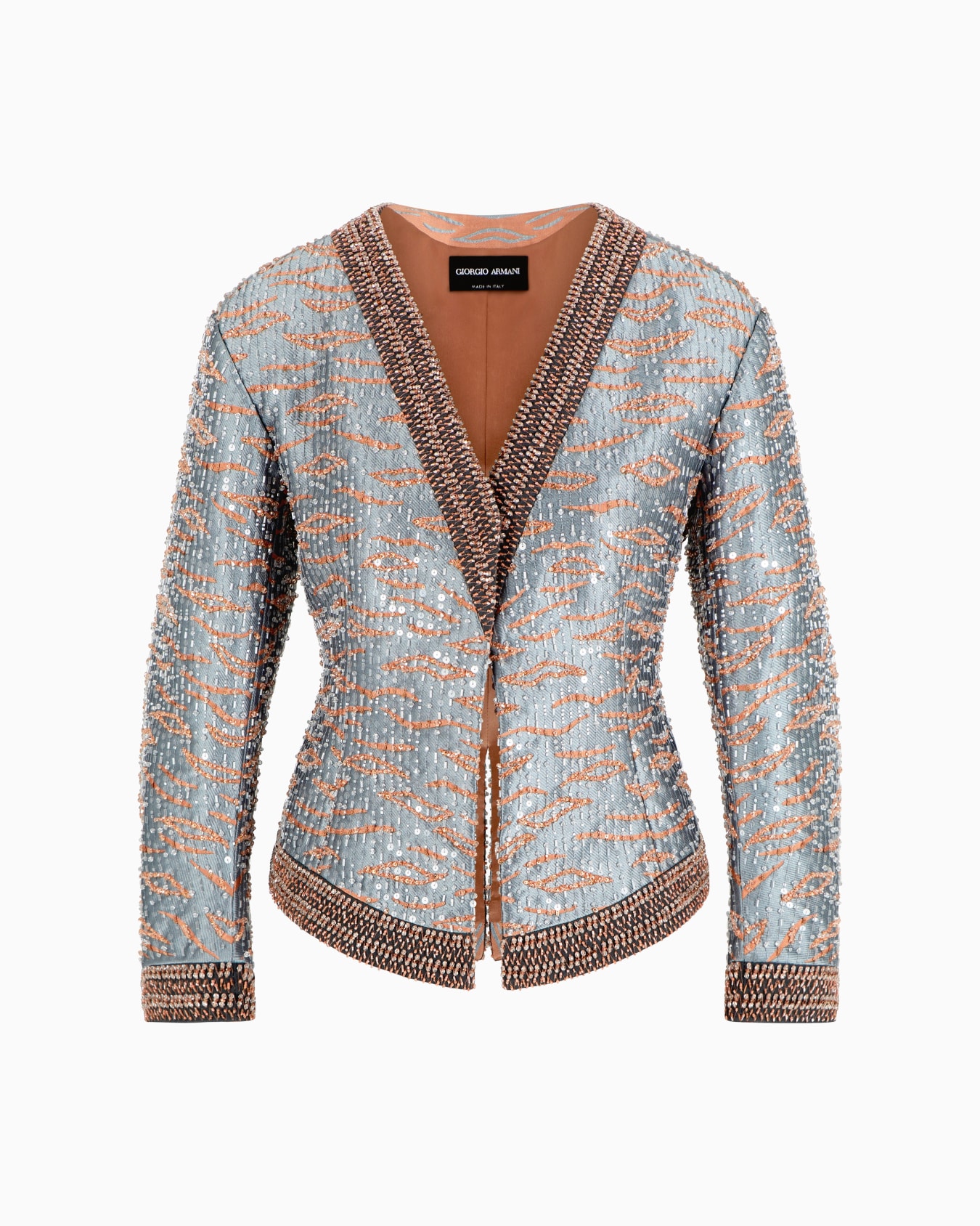 Single-breasted short jacket in an embroidered silk blend Slide 0