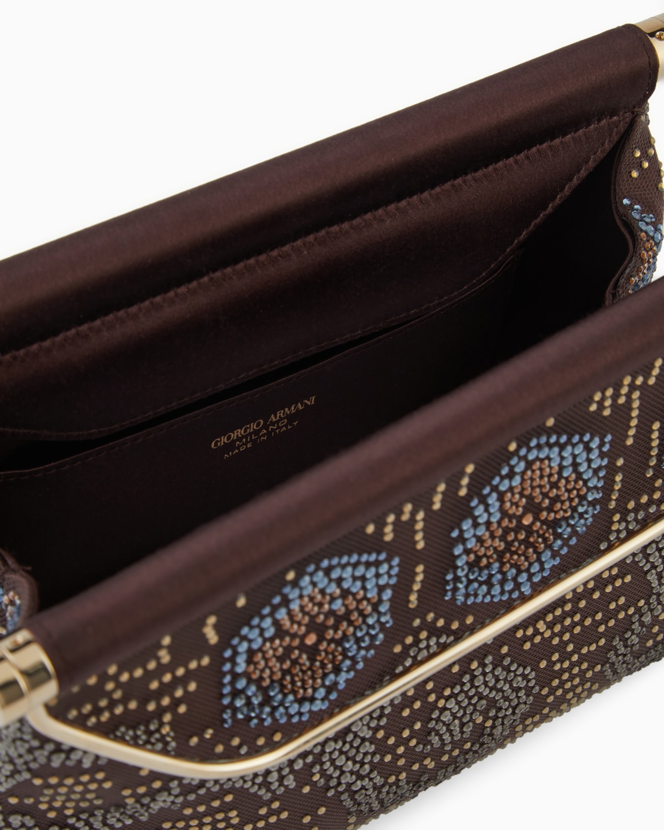 Borsa a mano piccola in raso e strass Slide 3