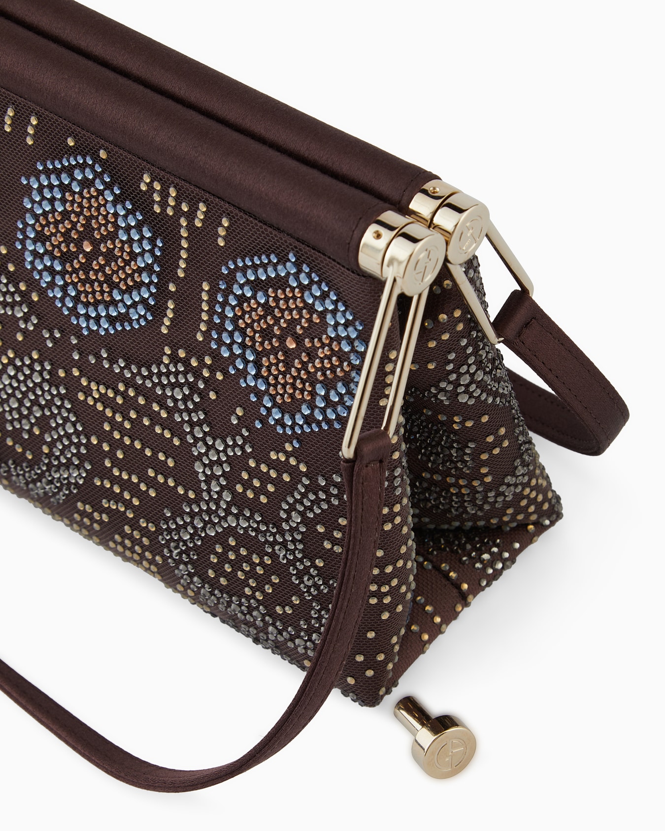 Borsa a mano piccola in raso e strass Slide 4