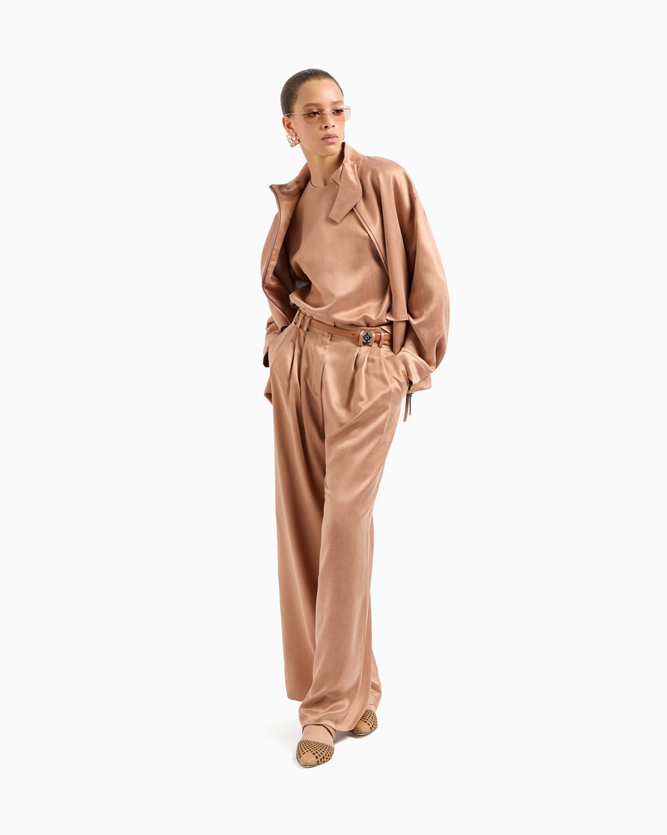 Viscose and cupro pea coat Slide 1