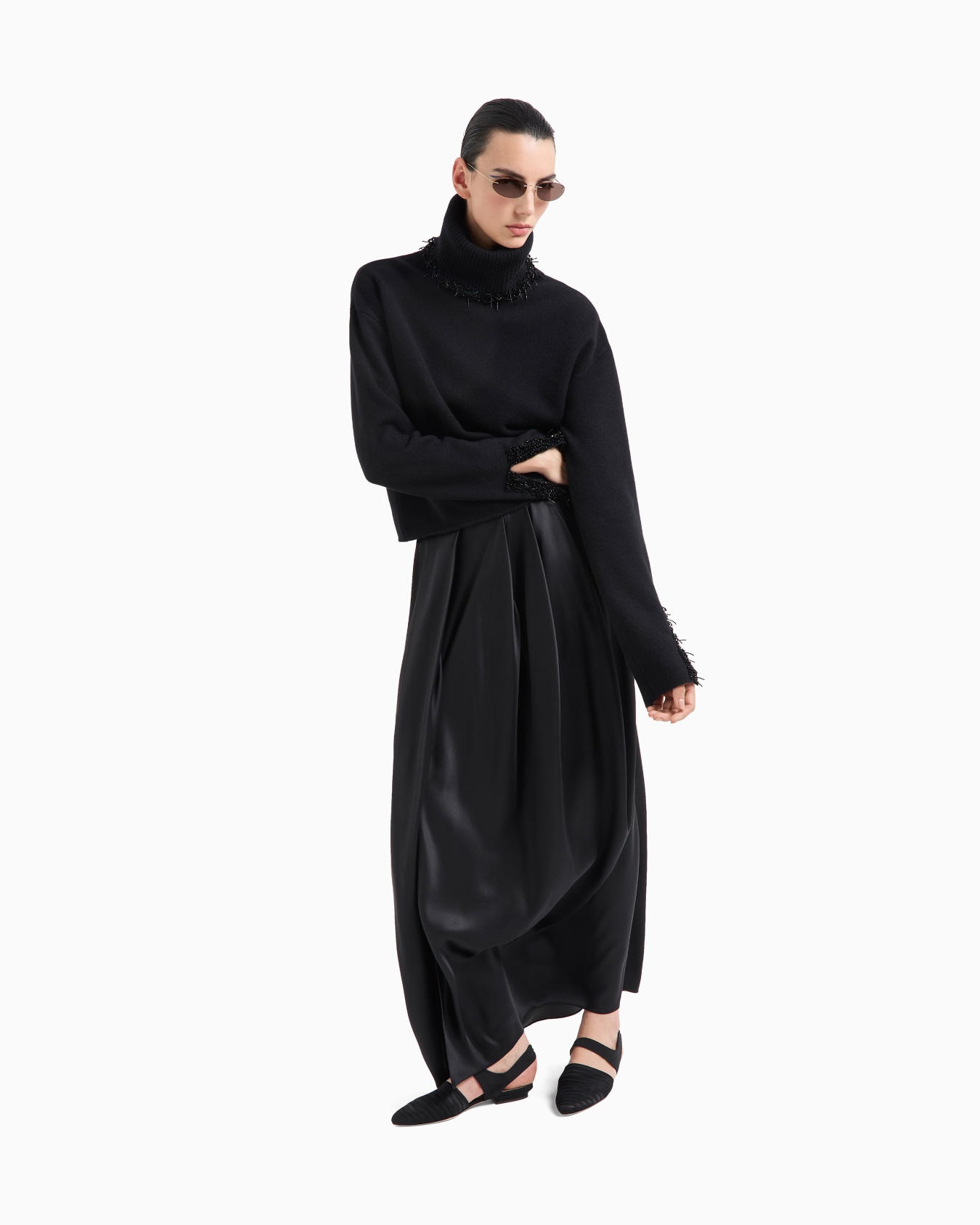 Mock-neck jumper in cashmere and wool with embroidery Slide 1