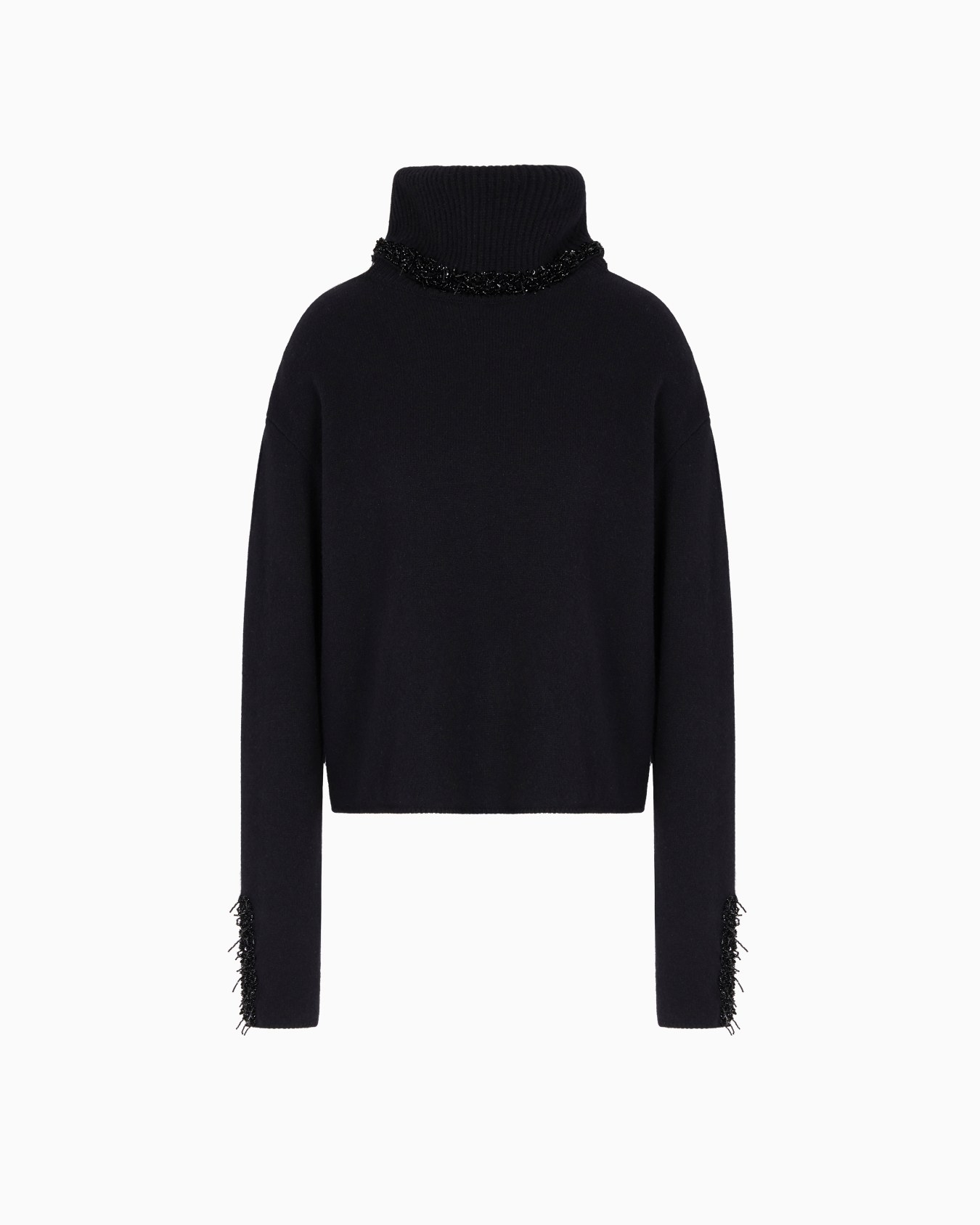 Mock-neck jumper in cashmere and wool with embroidery Slide 0