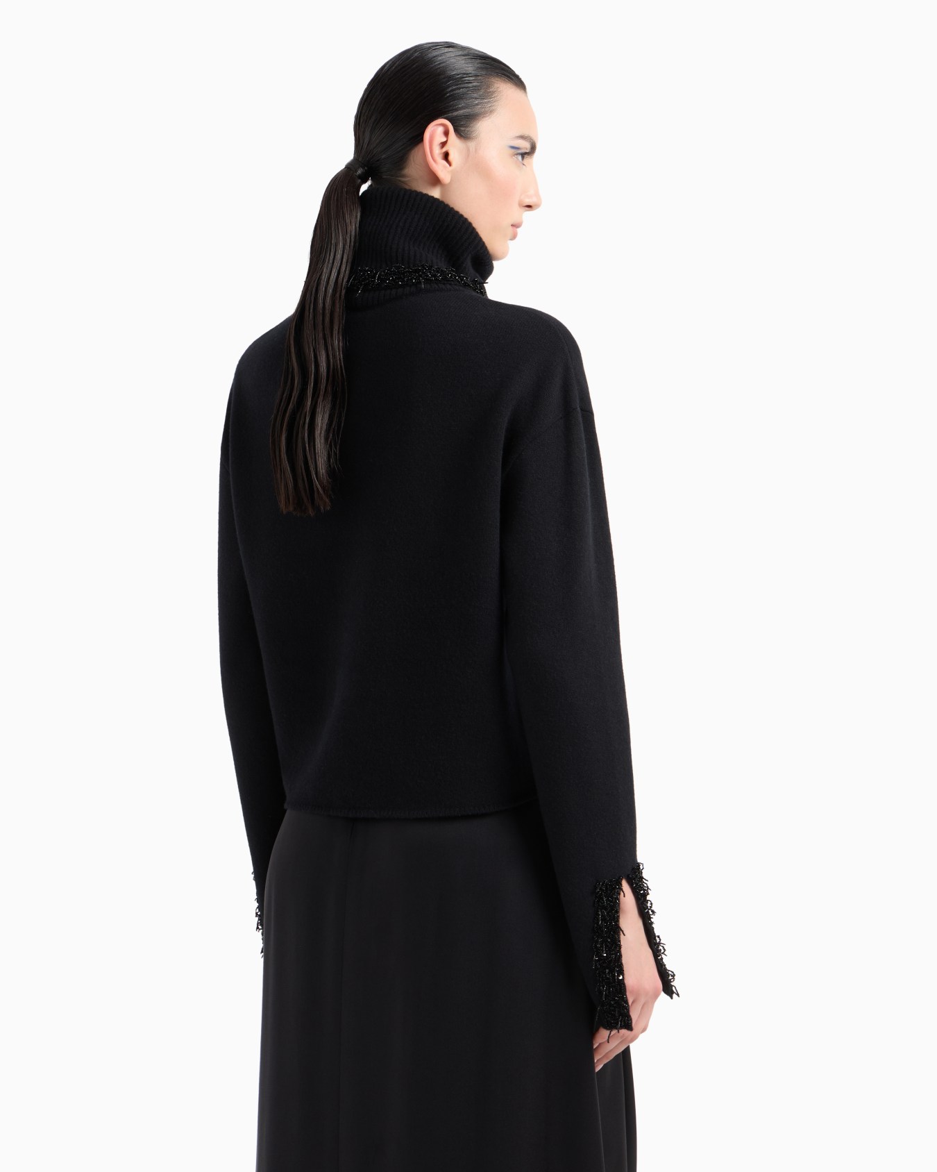 Mock-neck jumper in cashmere and wool with embroidery Slide 2