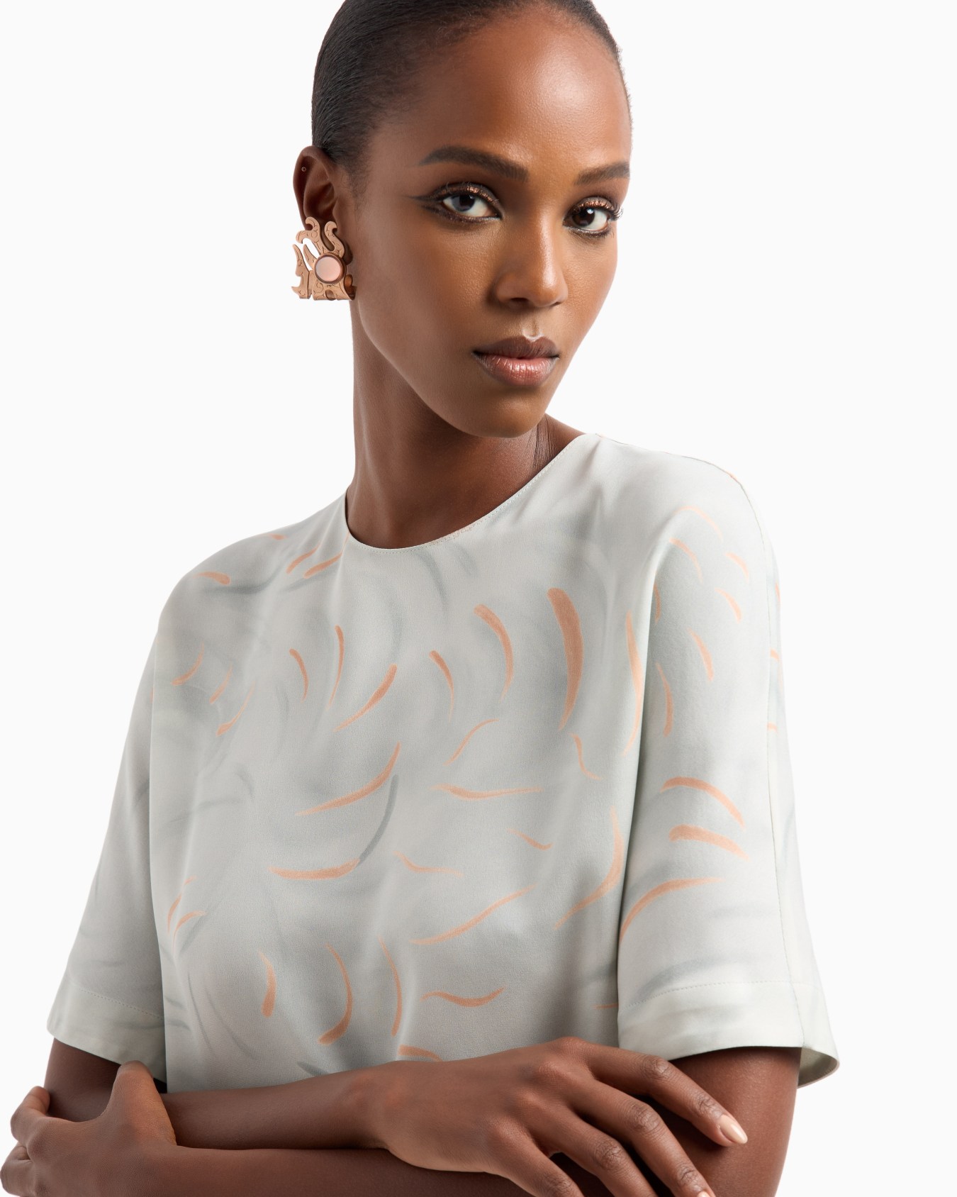 Blusa con cuello redondo de georgette triple de seda estampada Diapositiva 5