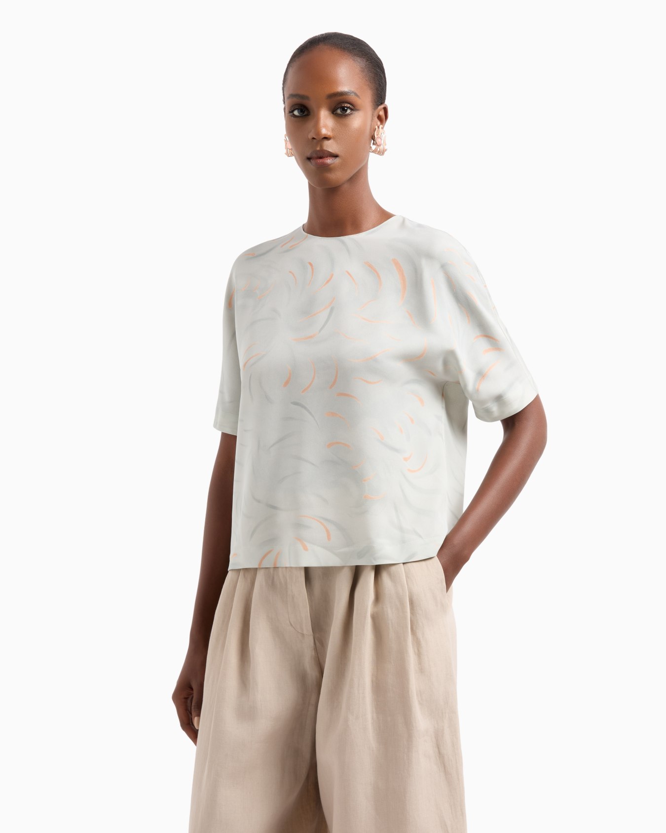 Blusa con cuello redondo de georgette triple de seda estampada Diapositiva 4