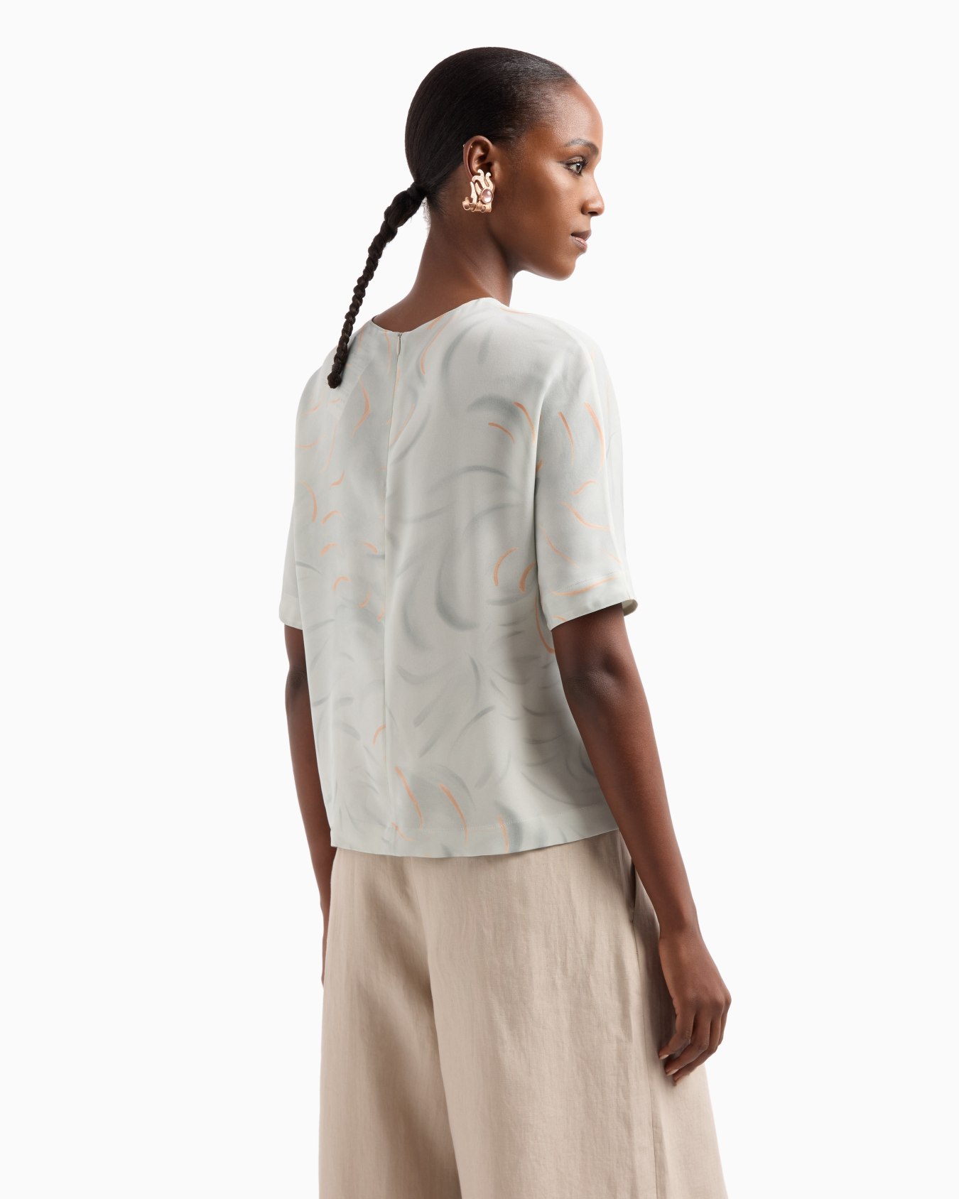 Blusa con cuello redondo de georgette triple de seda estampada Diapositiva 3