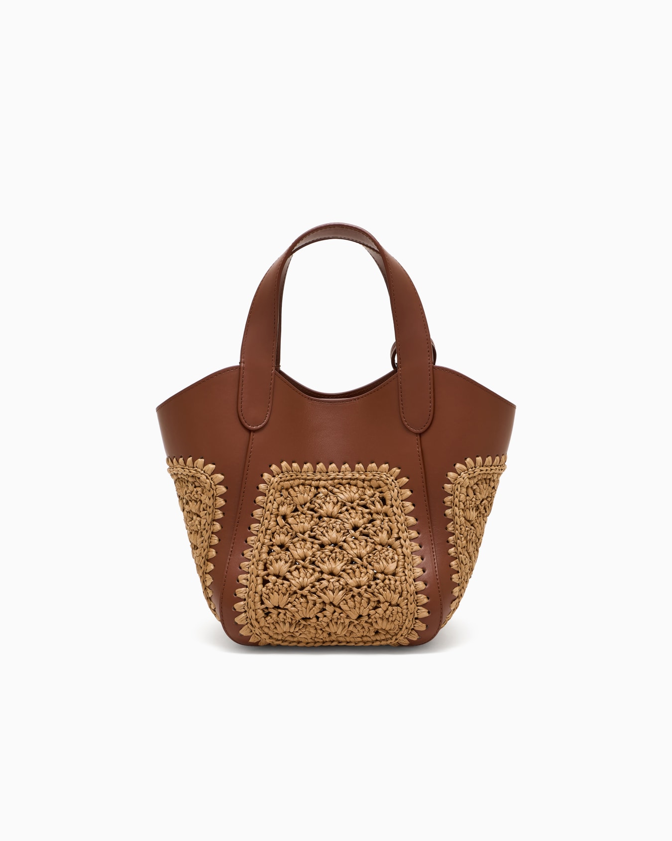 Small handbag in leather and fan-stitch raffia Slide 2