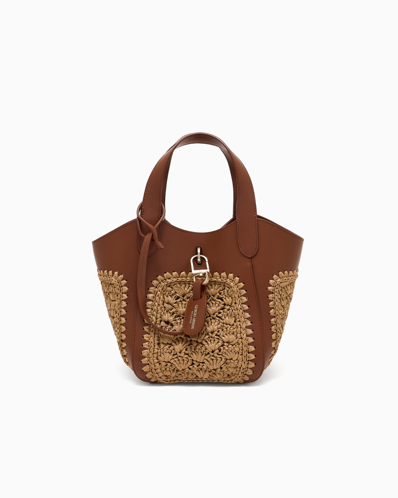Small handbag in leather and fan-stitch raffia Slide 0