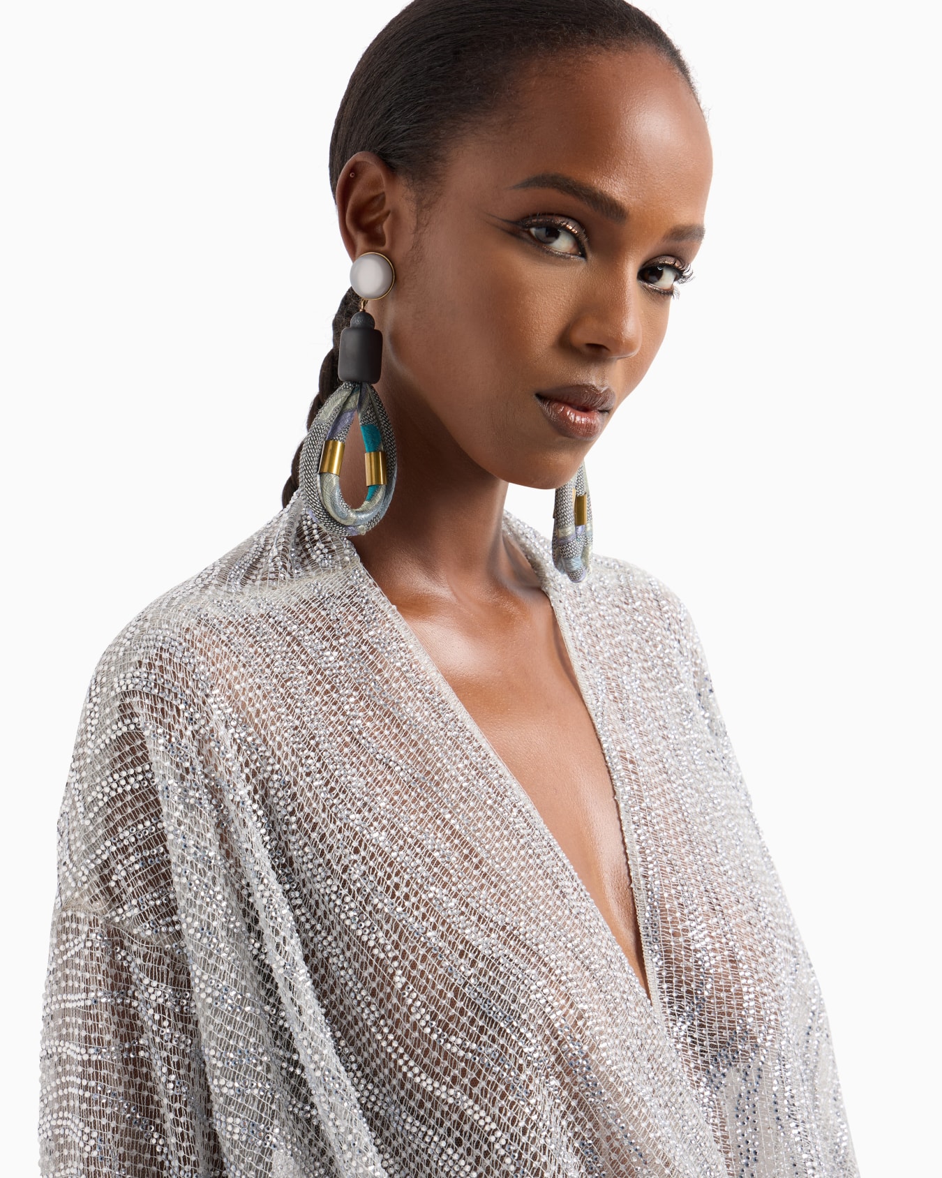 Draped blouse with lurex and crystal embroidery Slide 5